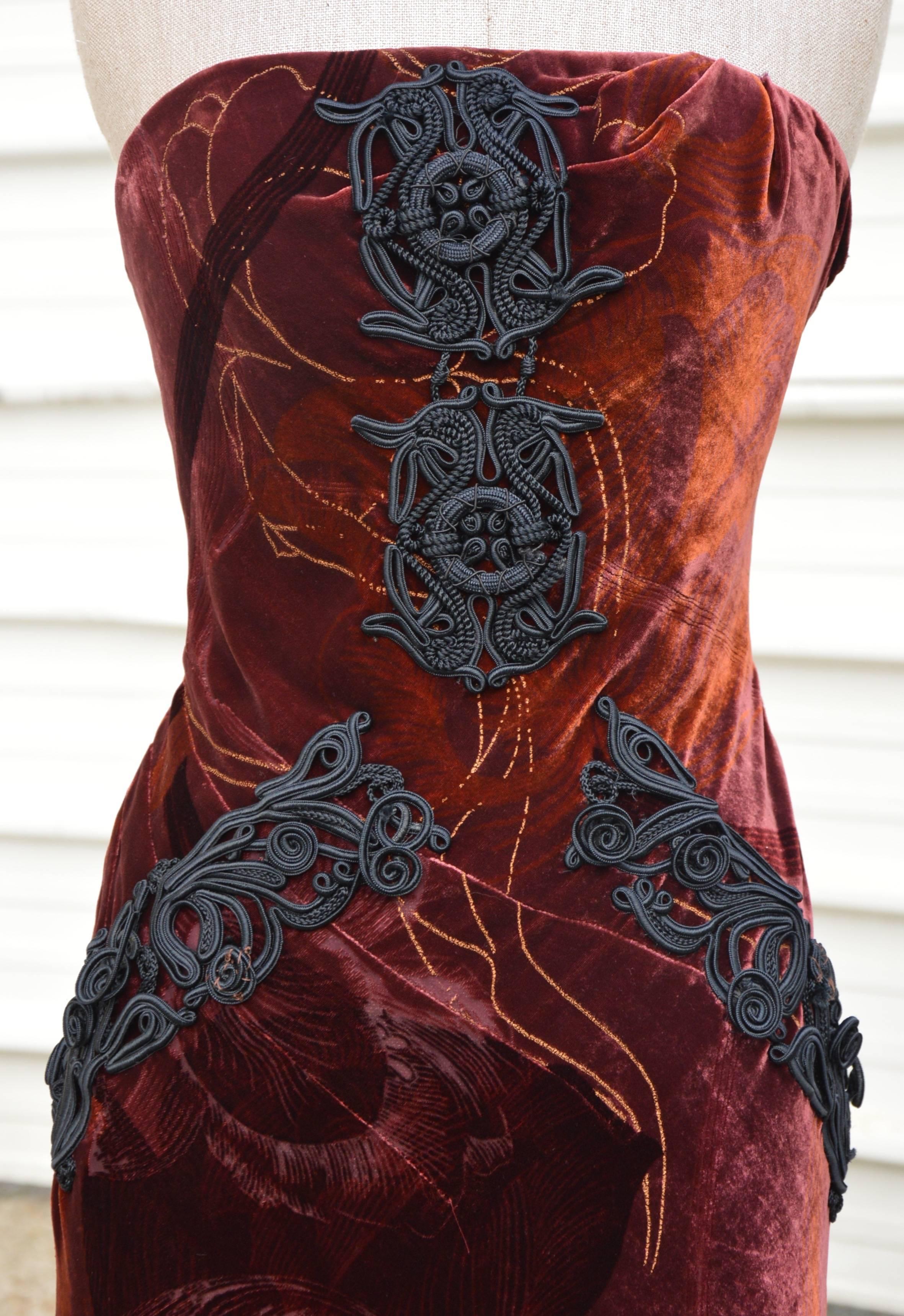 Black Rare Christian Lacroix Burgundy Velvet Evening Gown For Sale