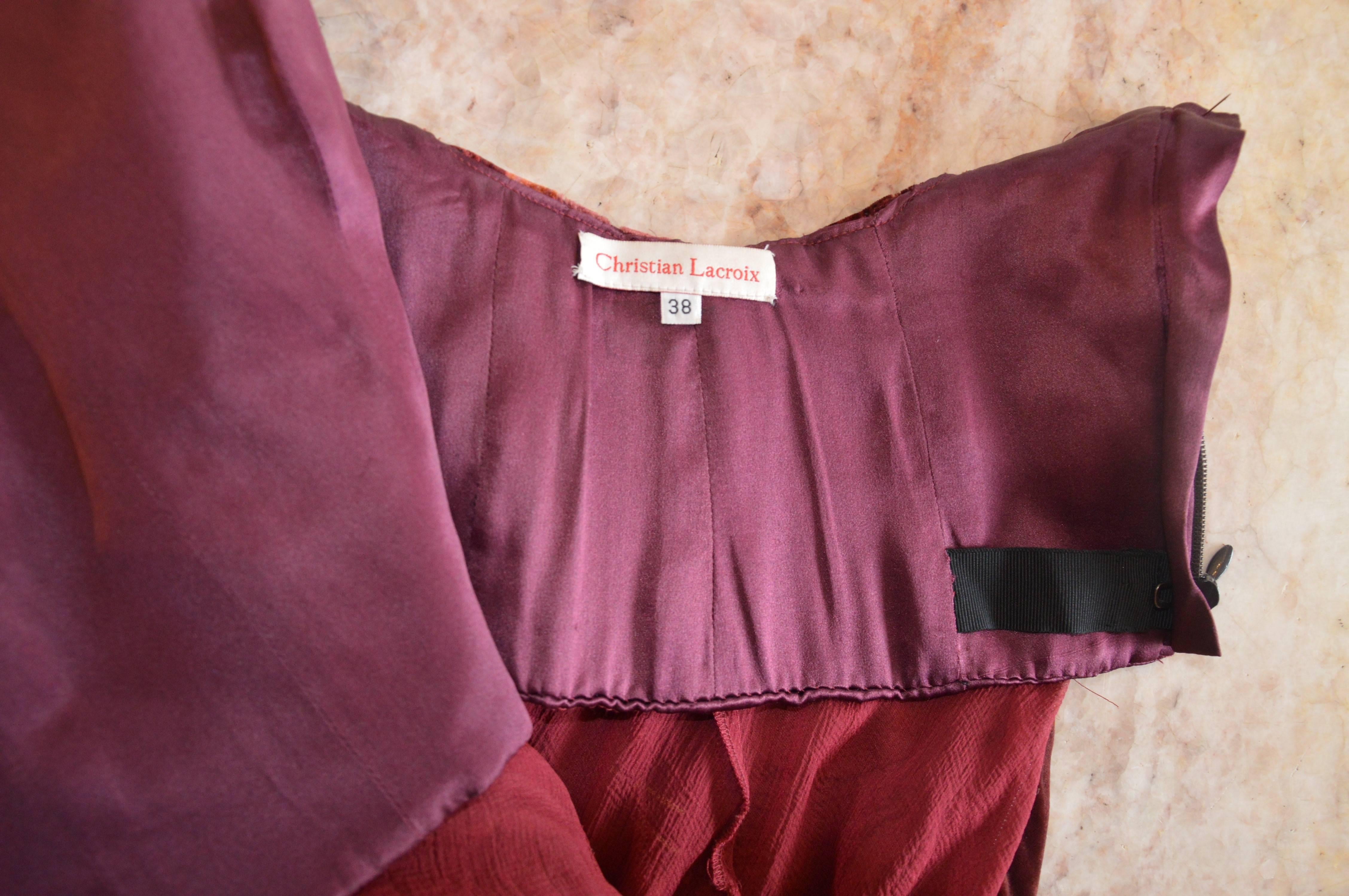 Rare Christian Lacroix Burgundy Velvet Evening Gown In Excellent Condition For Sale In Paris, IDF