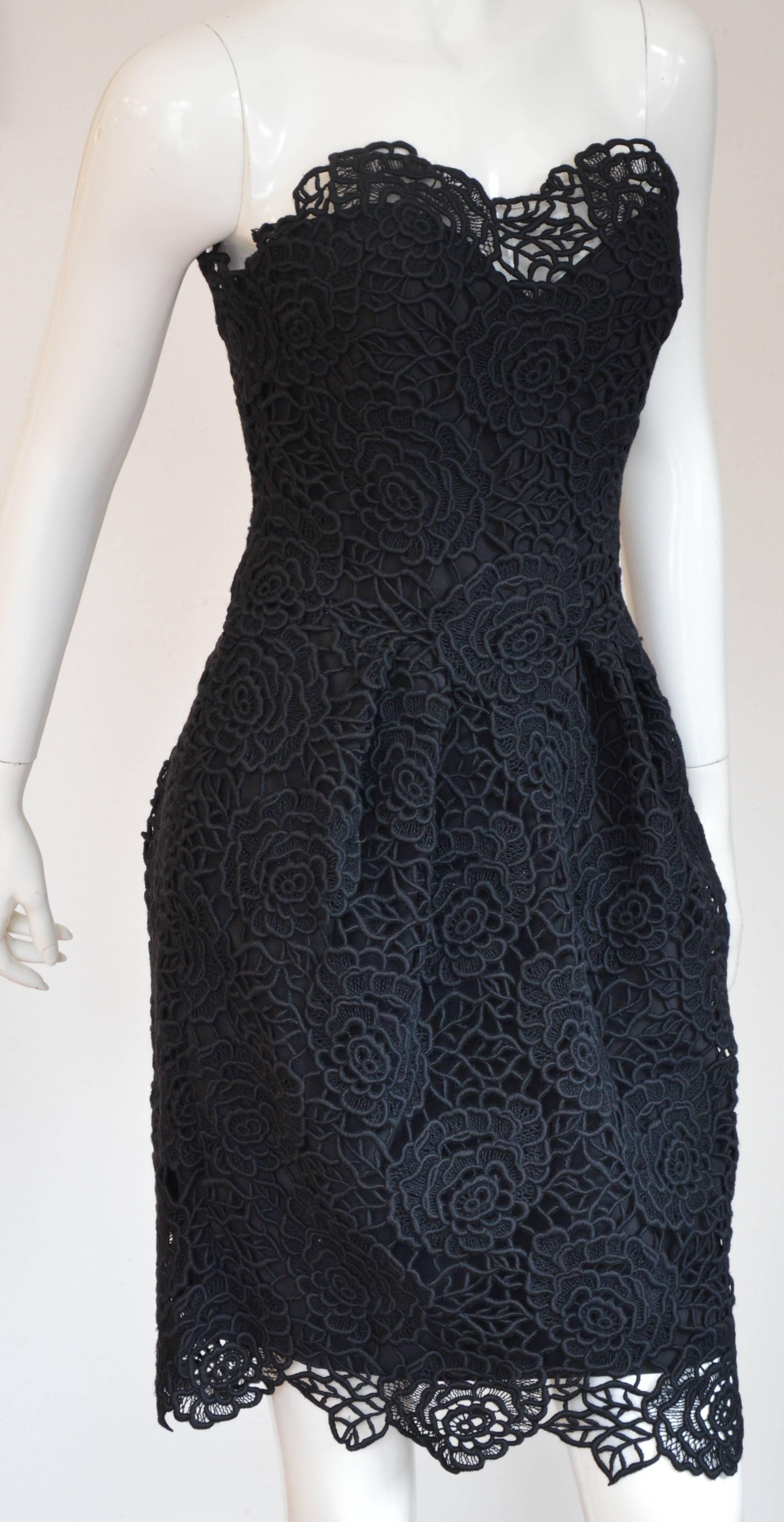 Black 1990s Rare Christian Dior by John Galliano Strapless Mini Dress For Sale