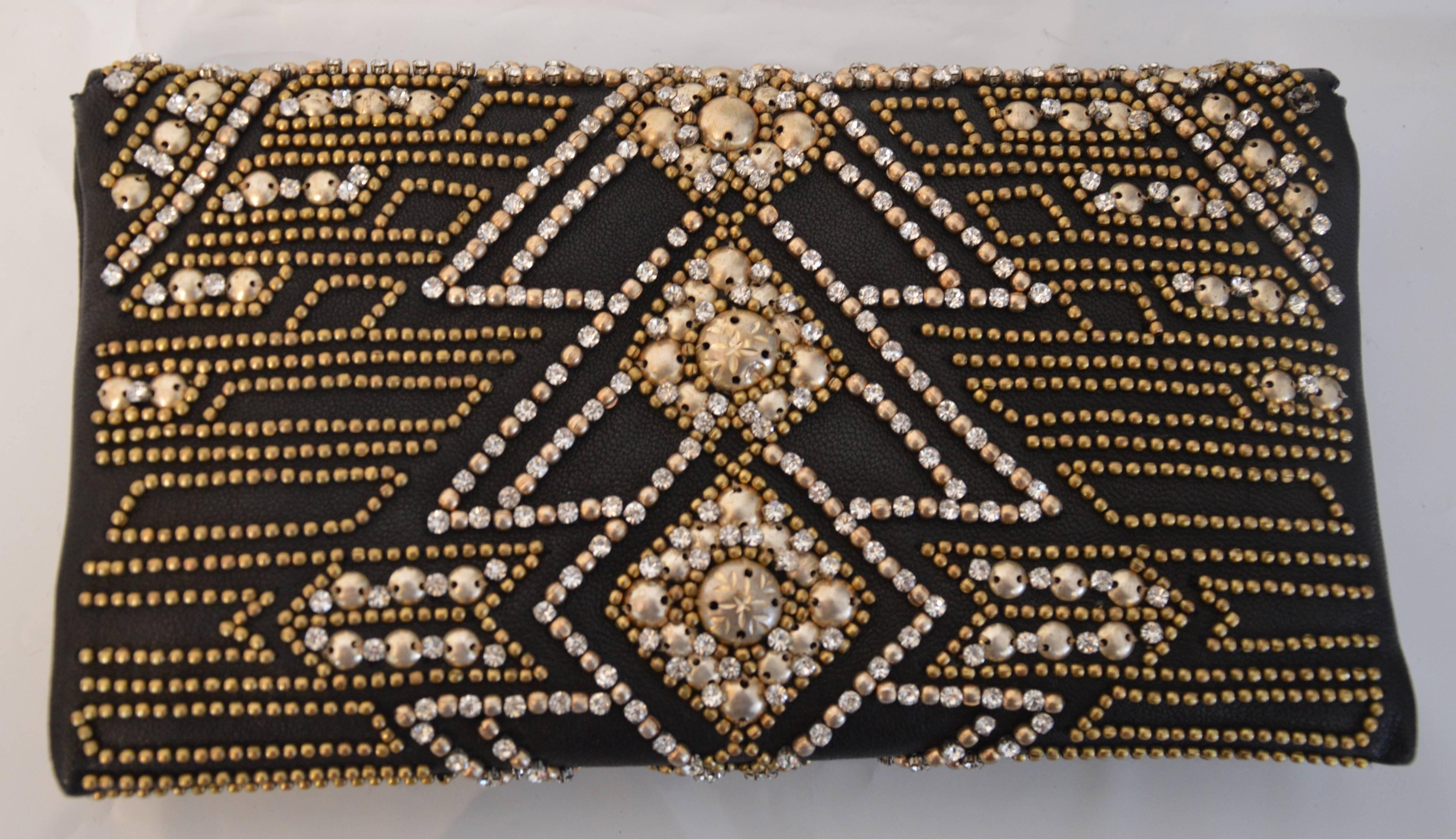 Rare Olivier Rousteing for Balmain Black Embroidered Leather Clutch In New Condition For Sale In Paris, IDF