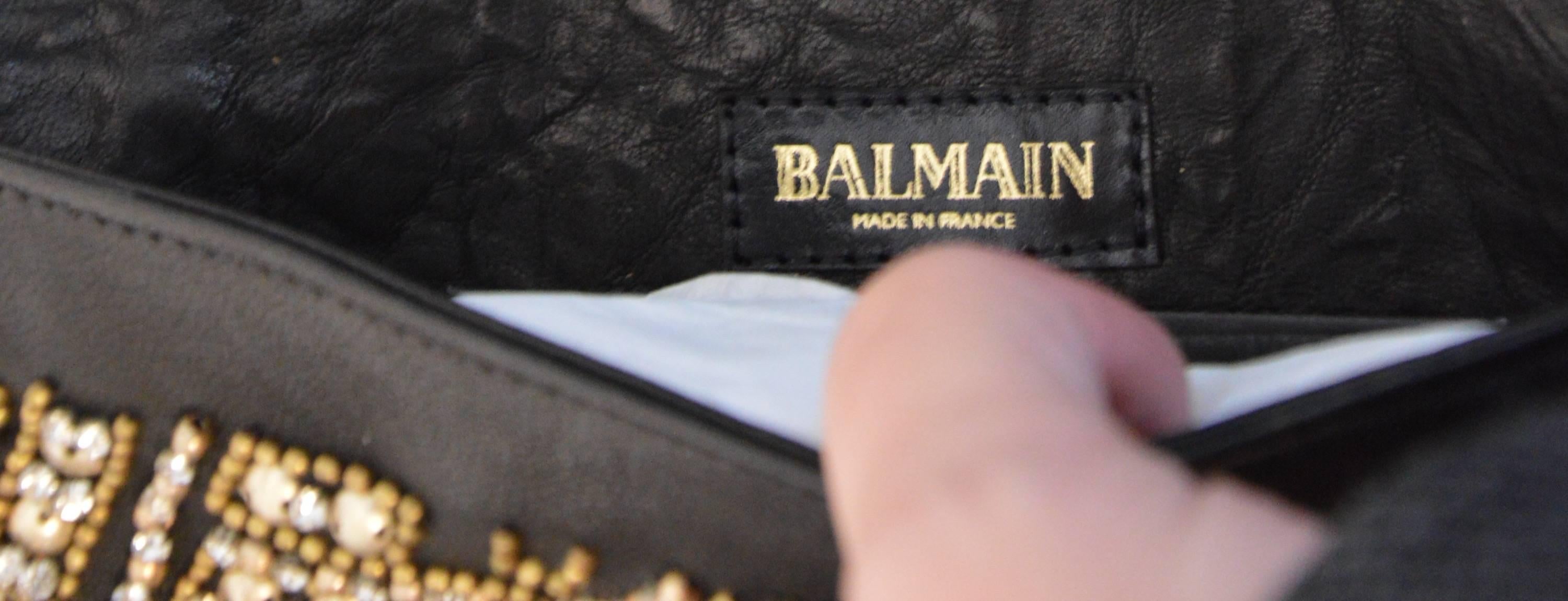 Rare Olivier Rousteing for Balmain Black Embroidered Leather Clutch For Sale 1