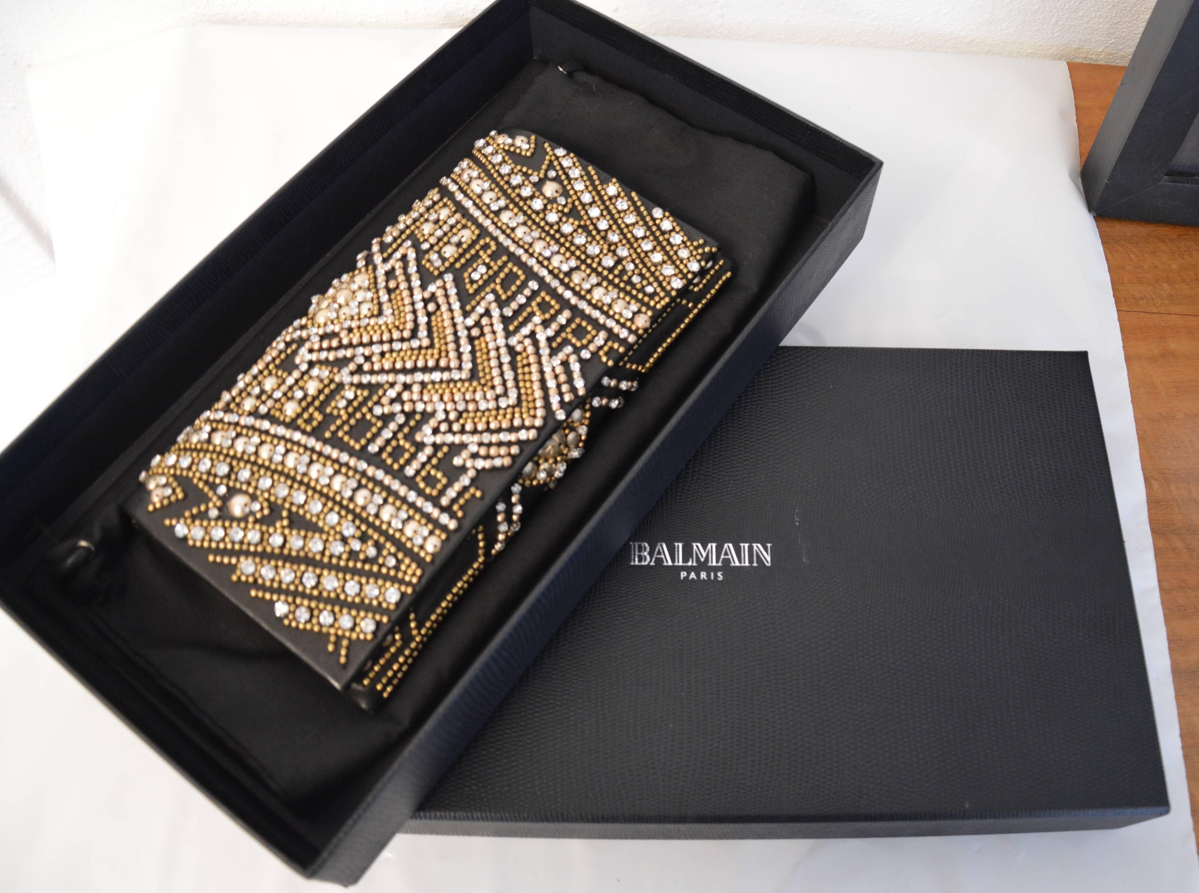 Rare Olivier Rousteing for Balmain Black Embroidered Leather Clutch For Sale 2
