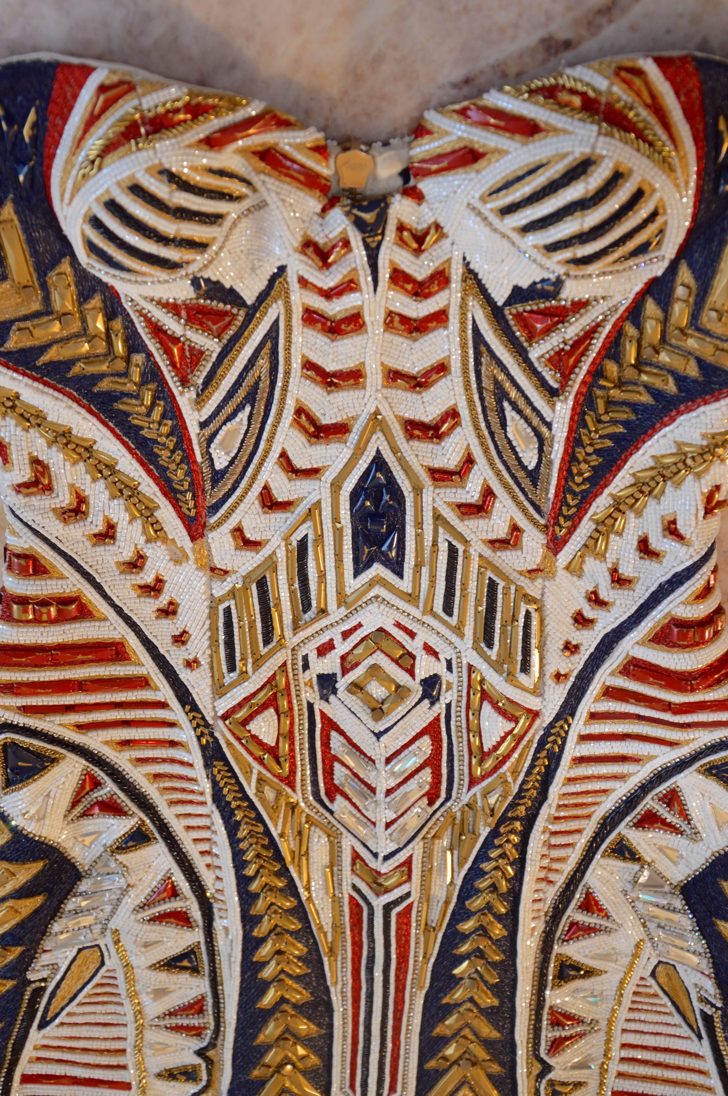 Unique Balmain Olivier Rousteing Body-Molding Mexican-style Embroidered Dress In New Condition In Paris, IDF