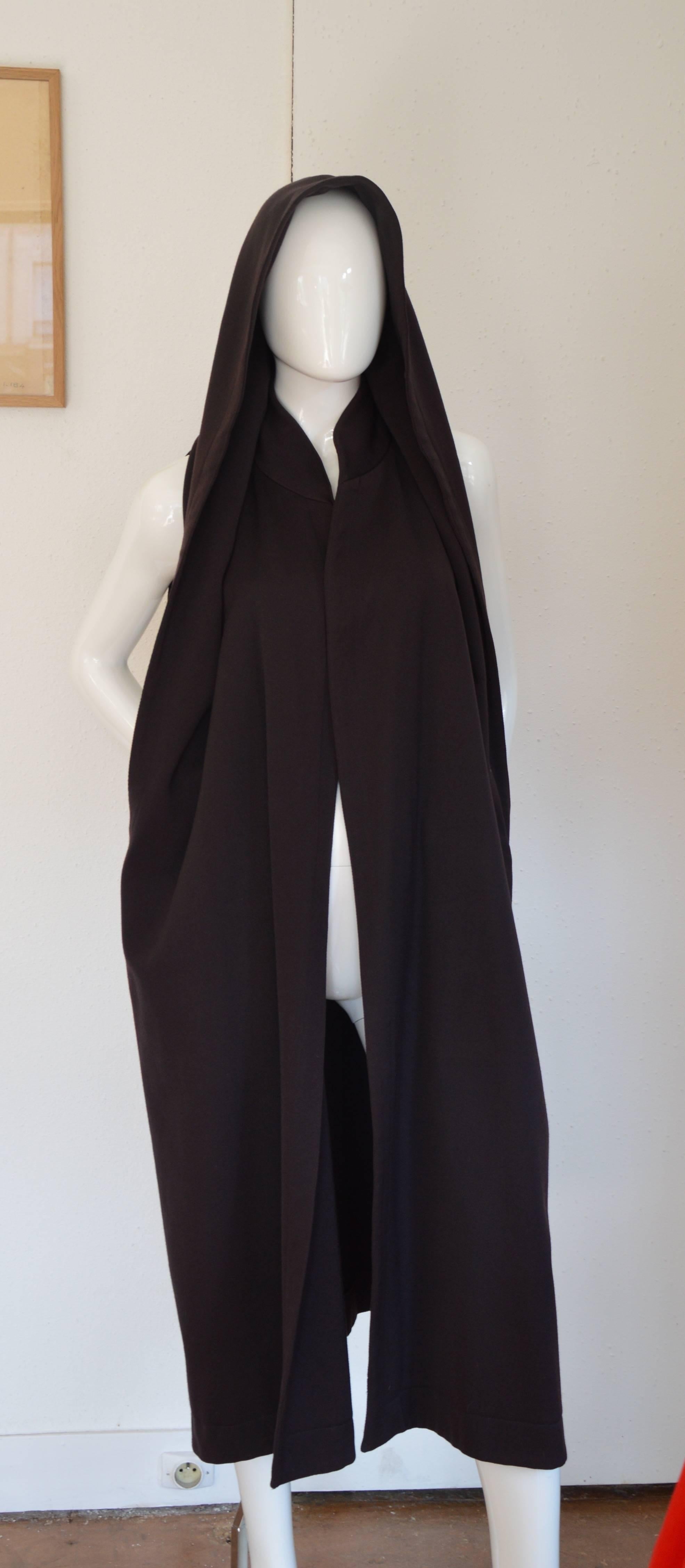 Black Rare 1980s Alaia Hooded Sleevless Overcoat