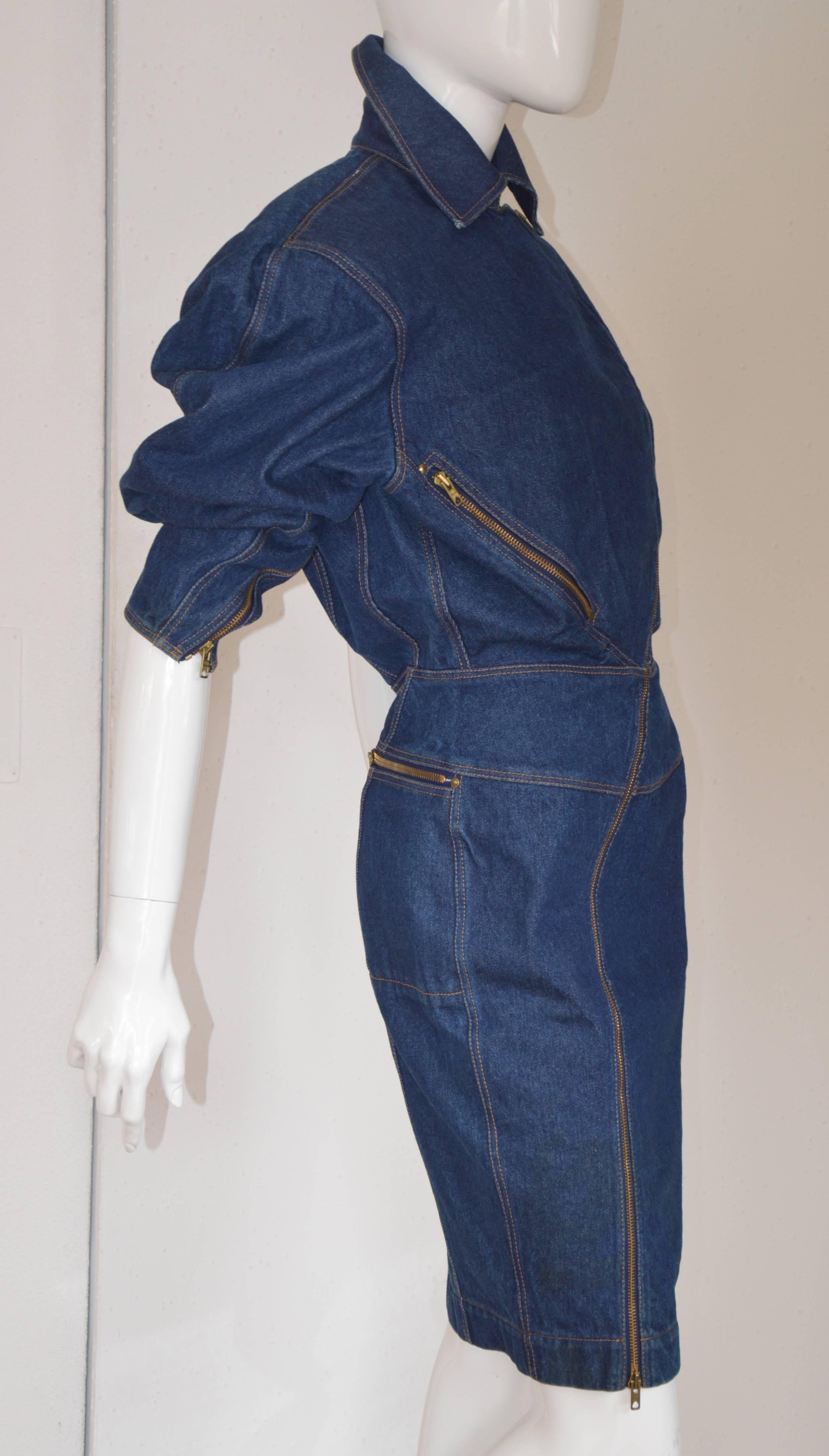 1980s Alaia Iconic Denim Motorcycle Dress  In New Condition In Paris, IDF