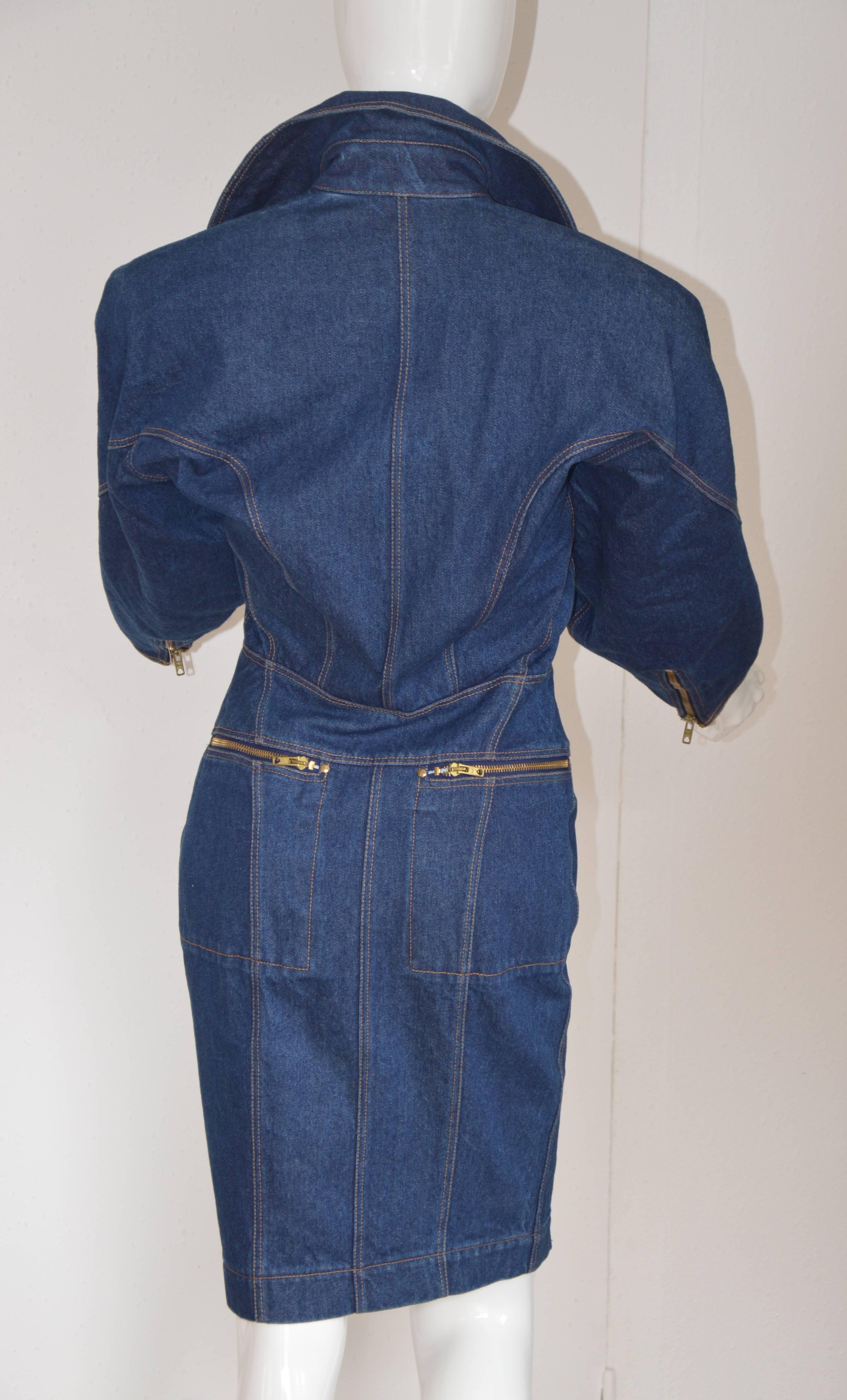 1980s Alaia Iconic Denim Motorcycle Dress  1