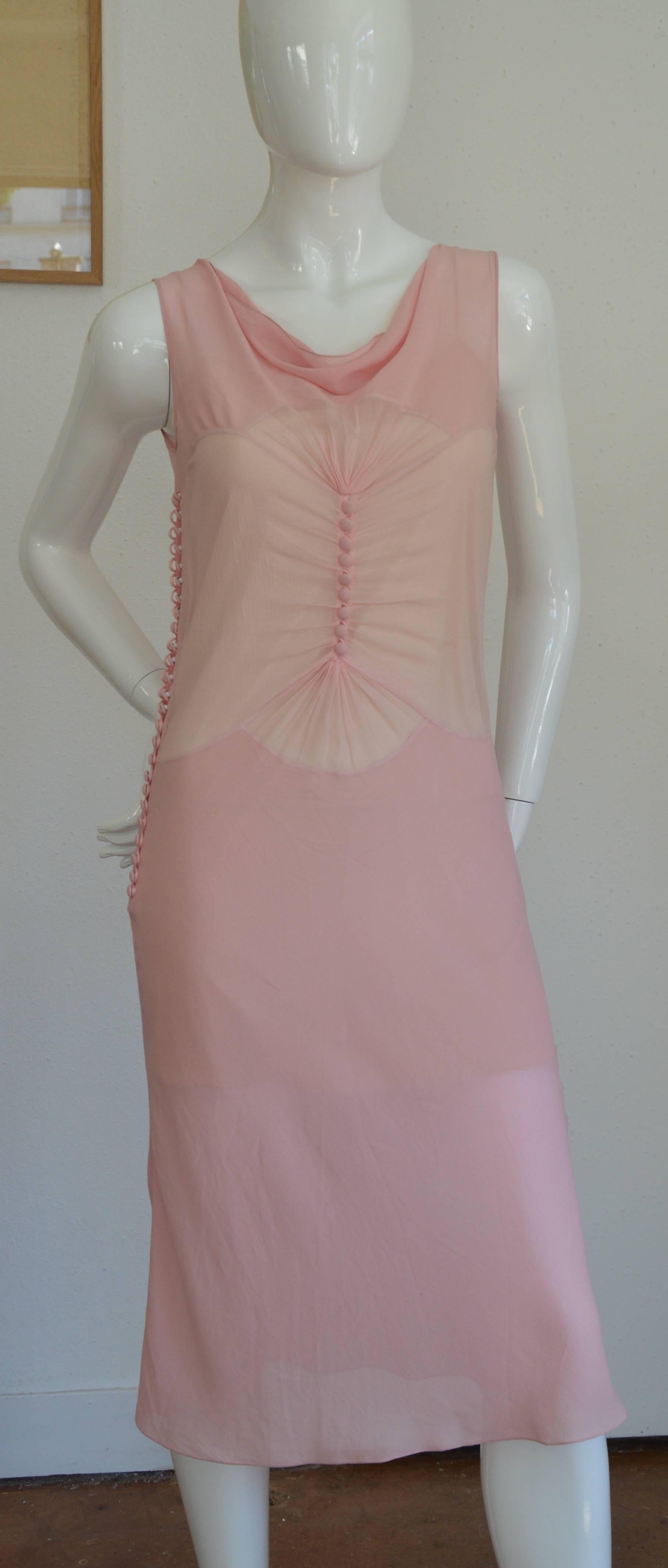 Fine Early 1980s Guy Laroche Light Flesh Silk Sheer Dress In Excellent Condition For Sale In Paris, IDF