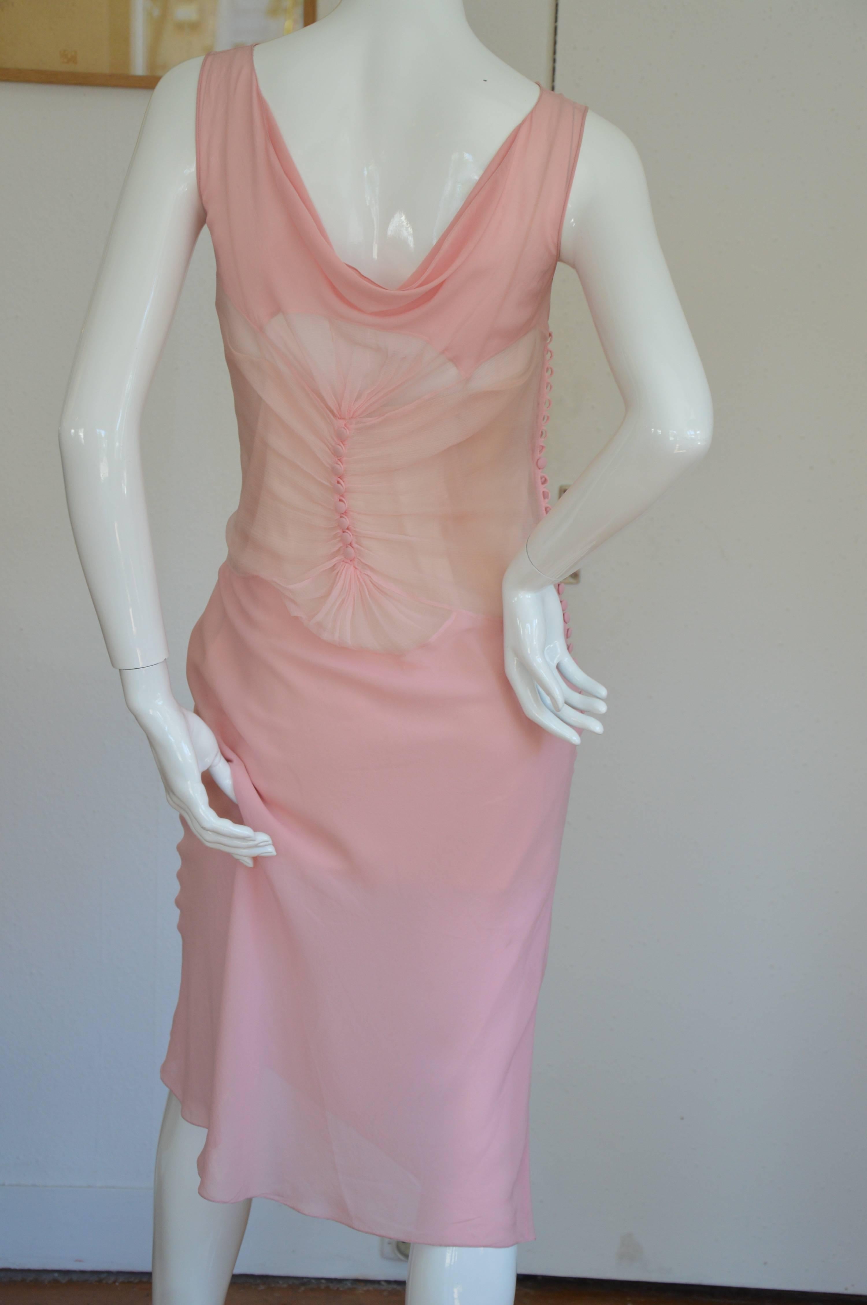 Fine Early 1980s Guy Laroche Light Flesh Silk Sheer Dress For Sale 2