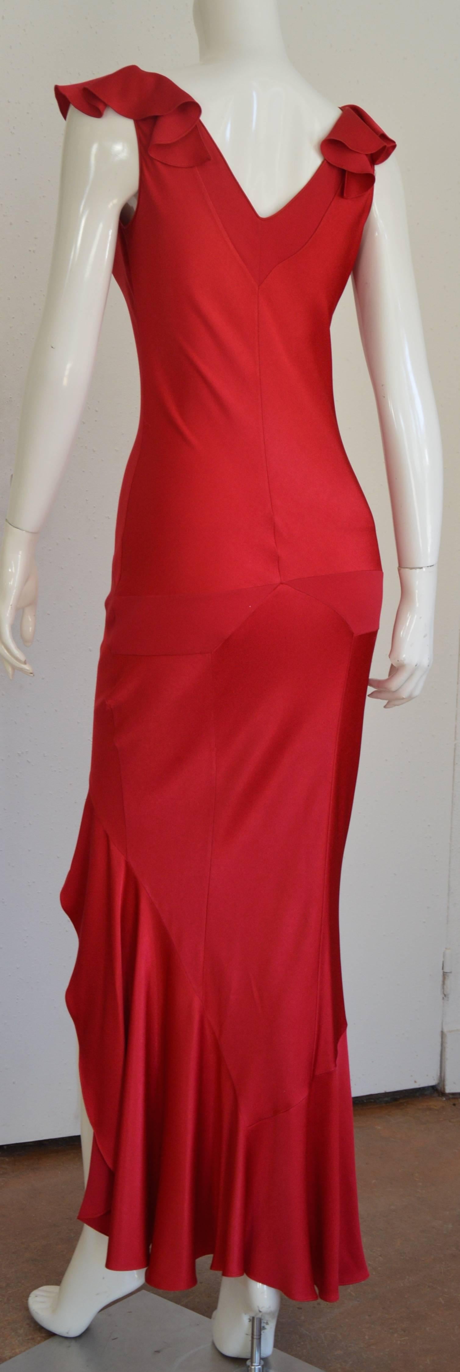 John Galliano Red Satiné Bias Dress 1