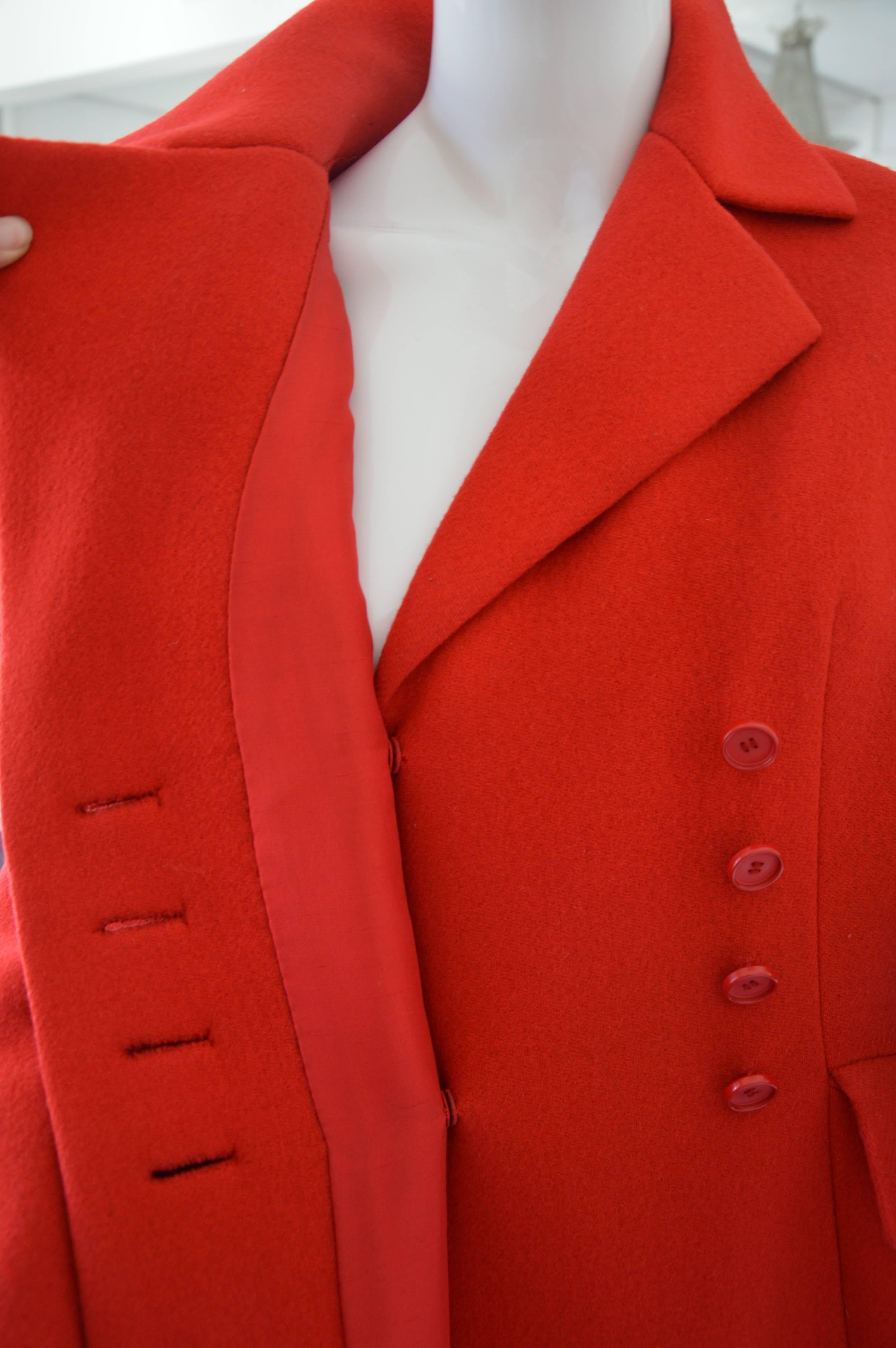Women's Rare Early 1970s Christian Dior Couture Hot Red Wool Coat
