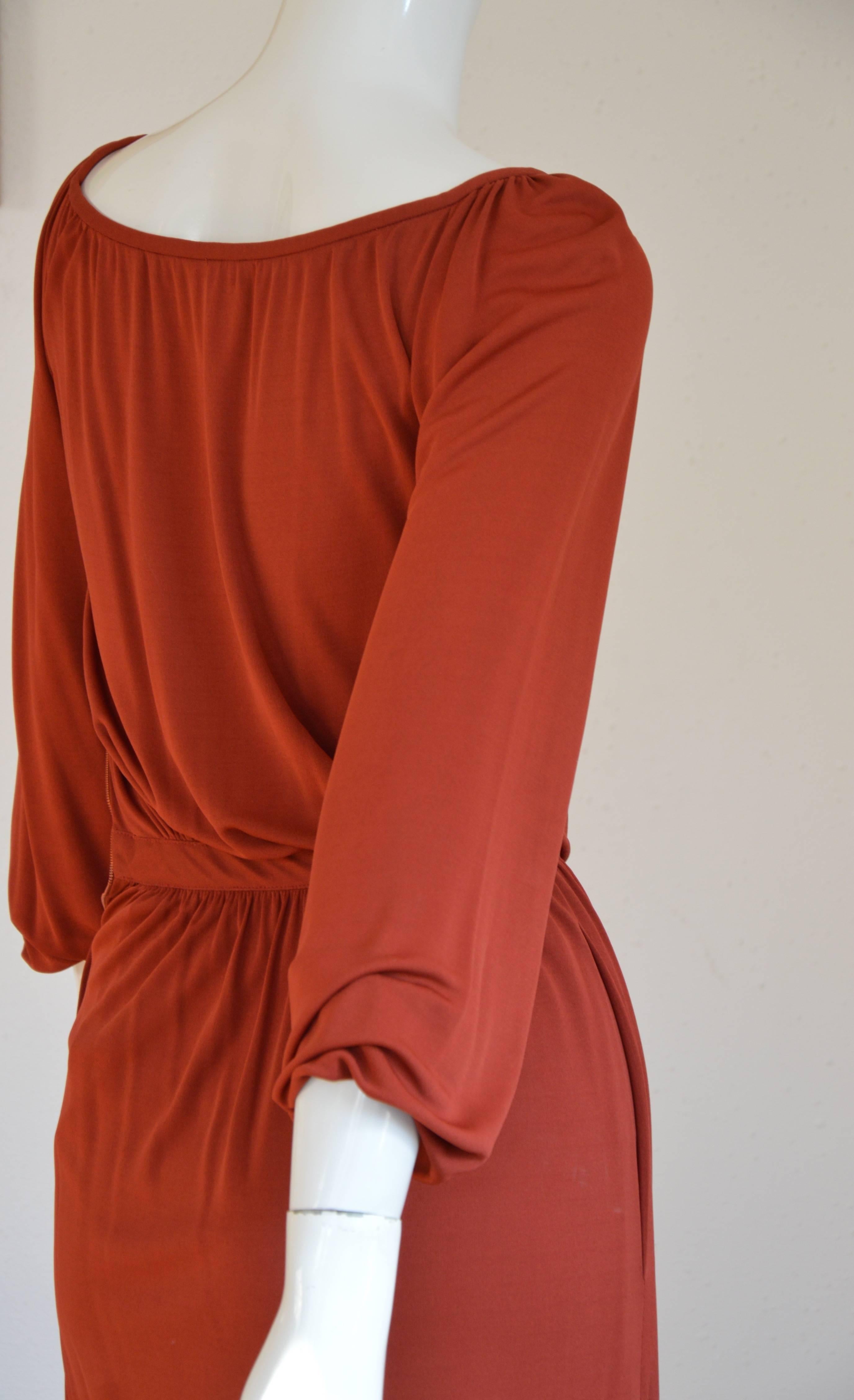 Red Rare Late 1980s-1990s Yves Saint Laurent Rusty Colour Silk Jersey Dress 