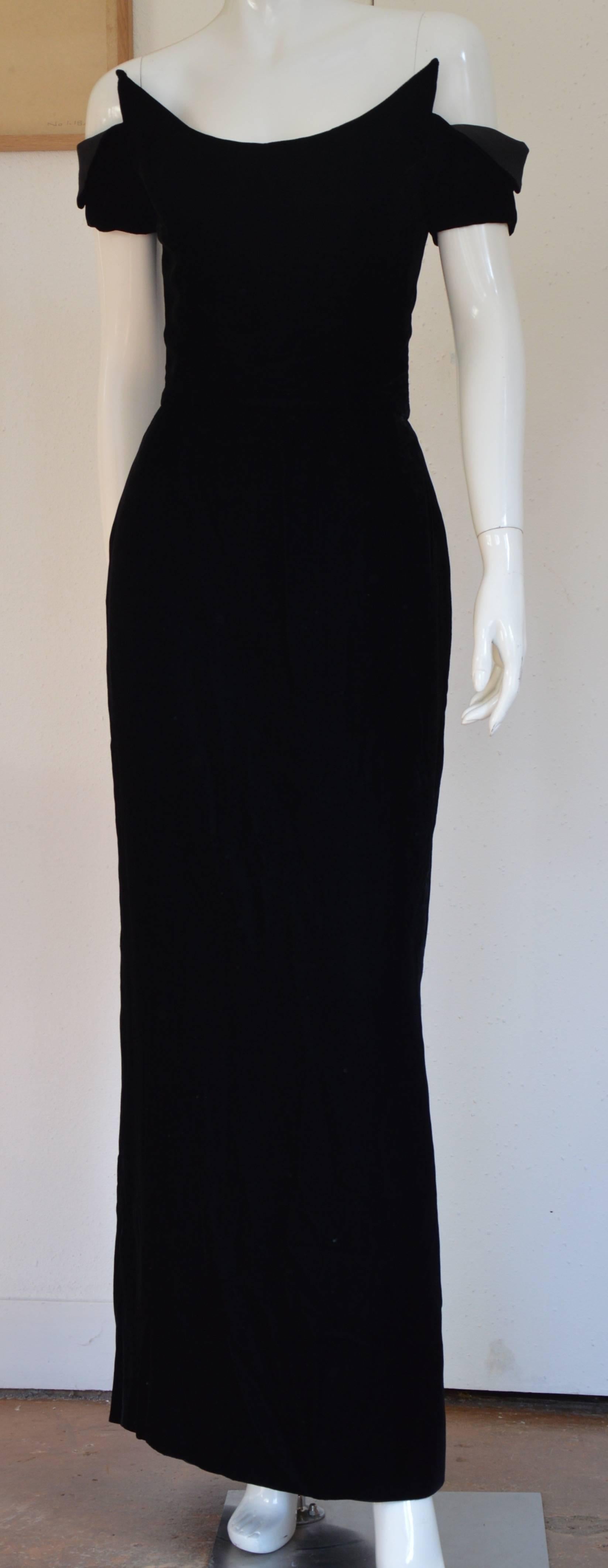 Fabulous Montana for Lanvin silk velvet sheath dress, dramatic neckline, gorgeous allure with long back 