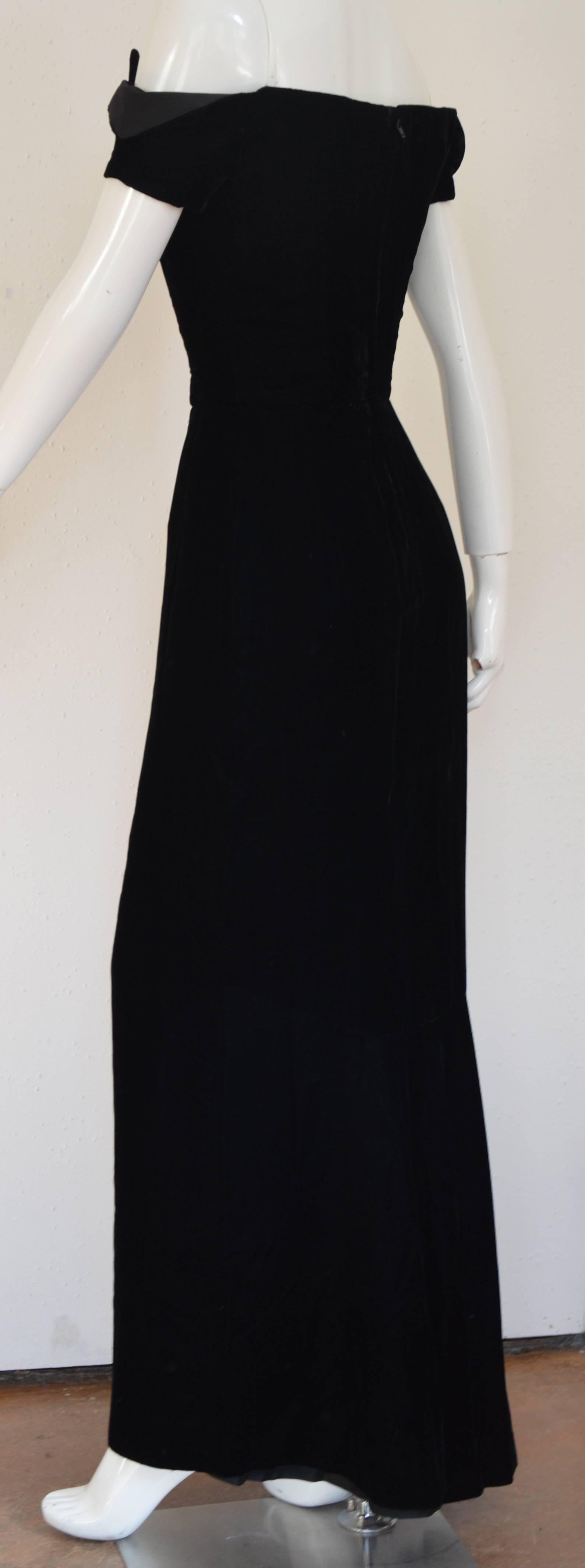 1990s Lanvin by Claude Montana Superb Deep Black Silk Velvet Gown 3