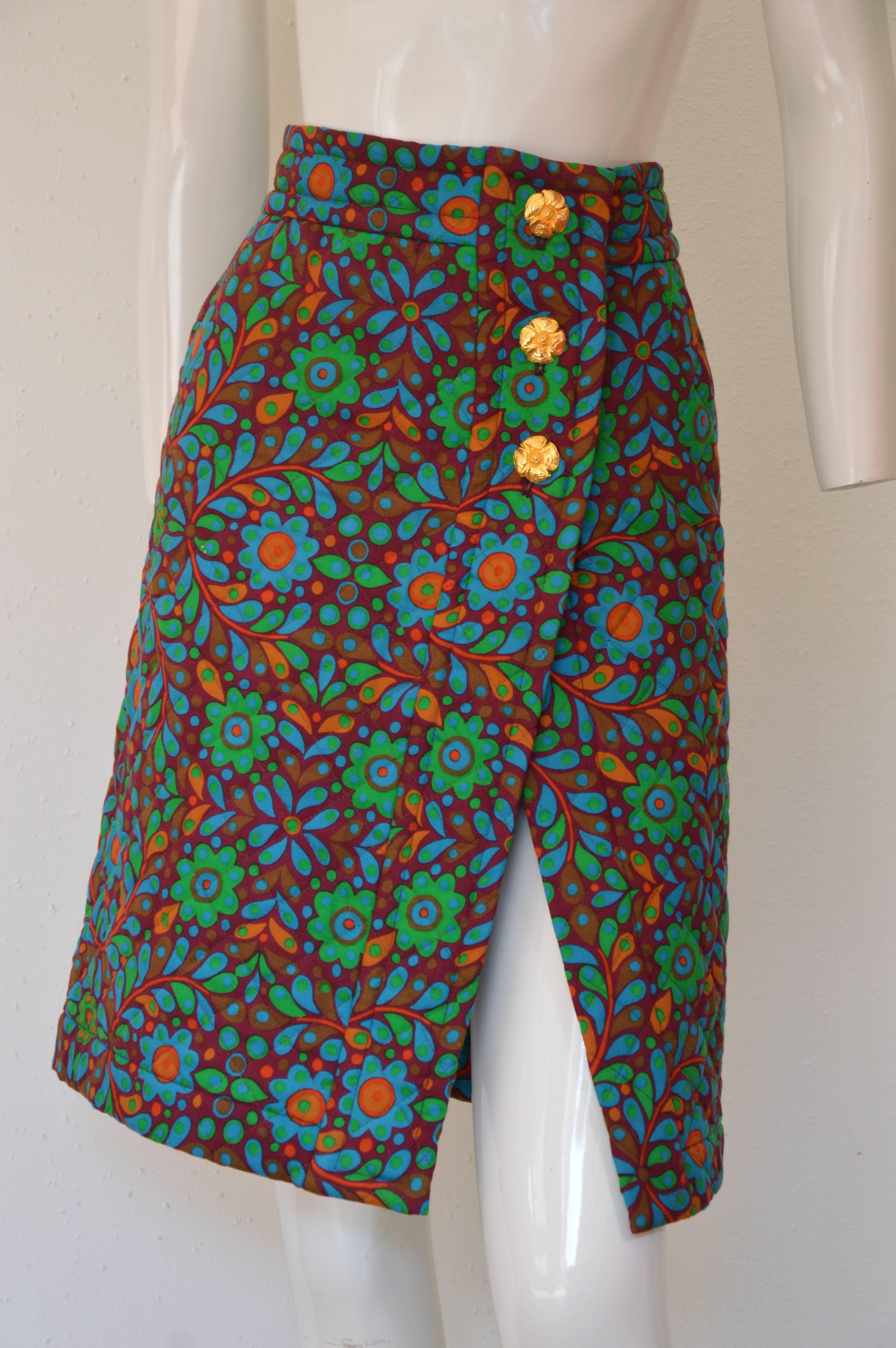 Women's Dashing 1990's Yves Saint Laurent Hippie Chic Wool Quilted Skirt