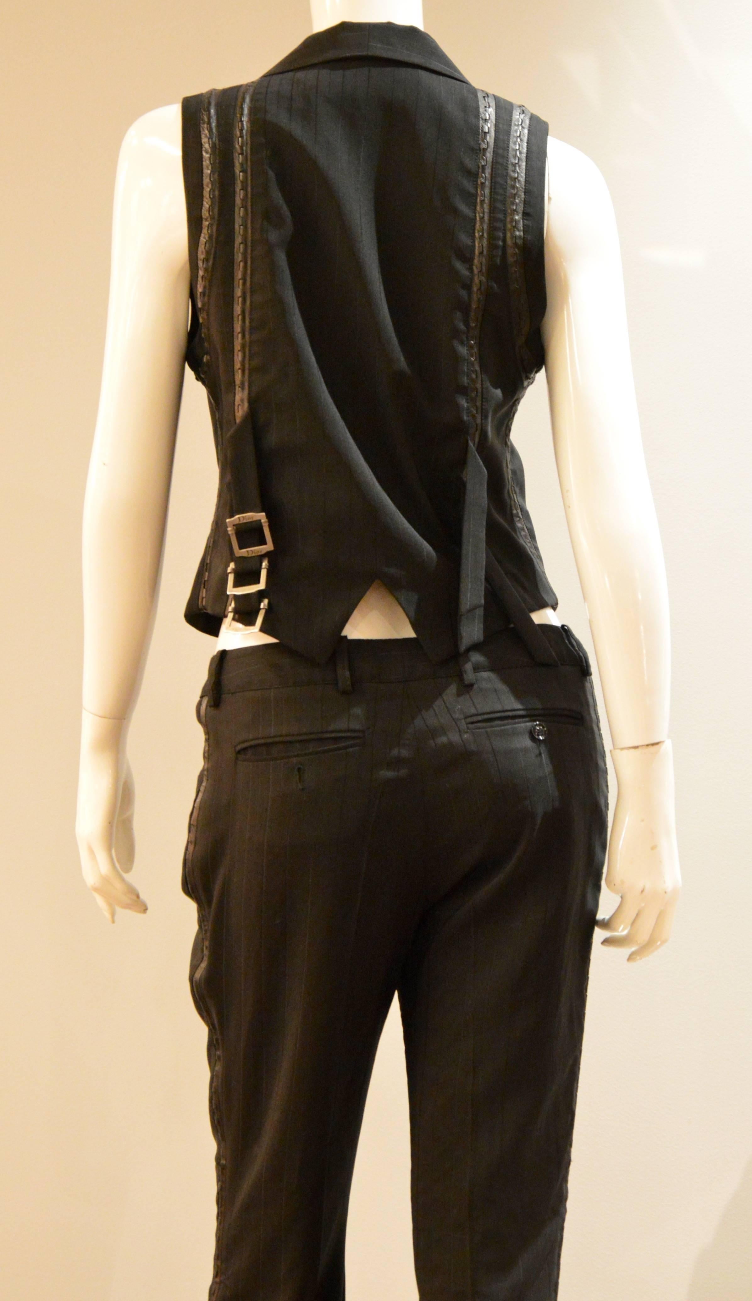 Women's Rare Christian Dior by John Galliano Tennis Strips with Leather Black Suit 