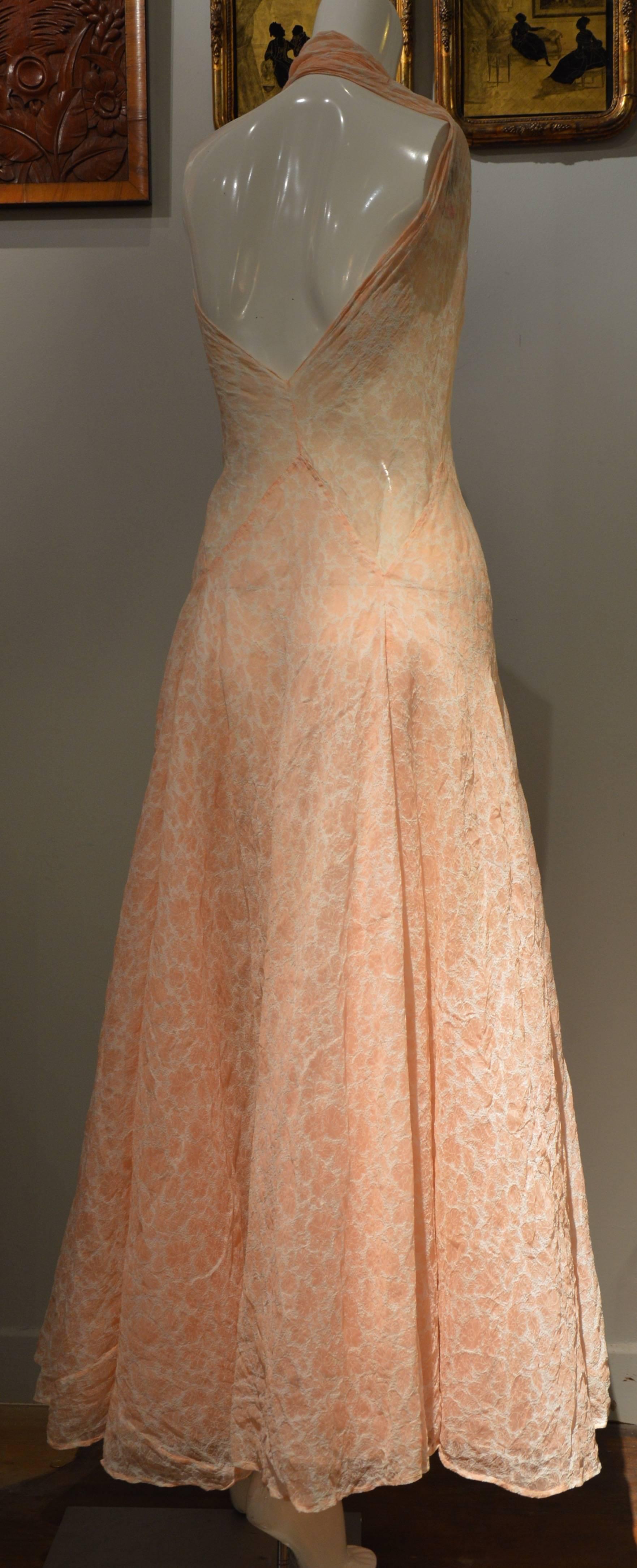 Brown Exceptional 1930' s Bias Cut Silk Crepe Gown  For Sale