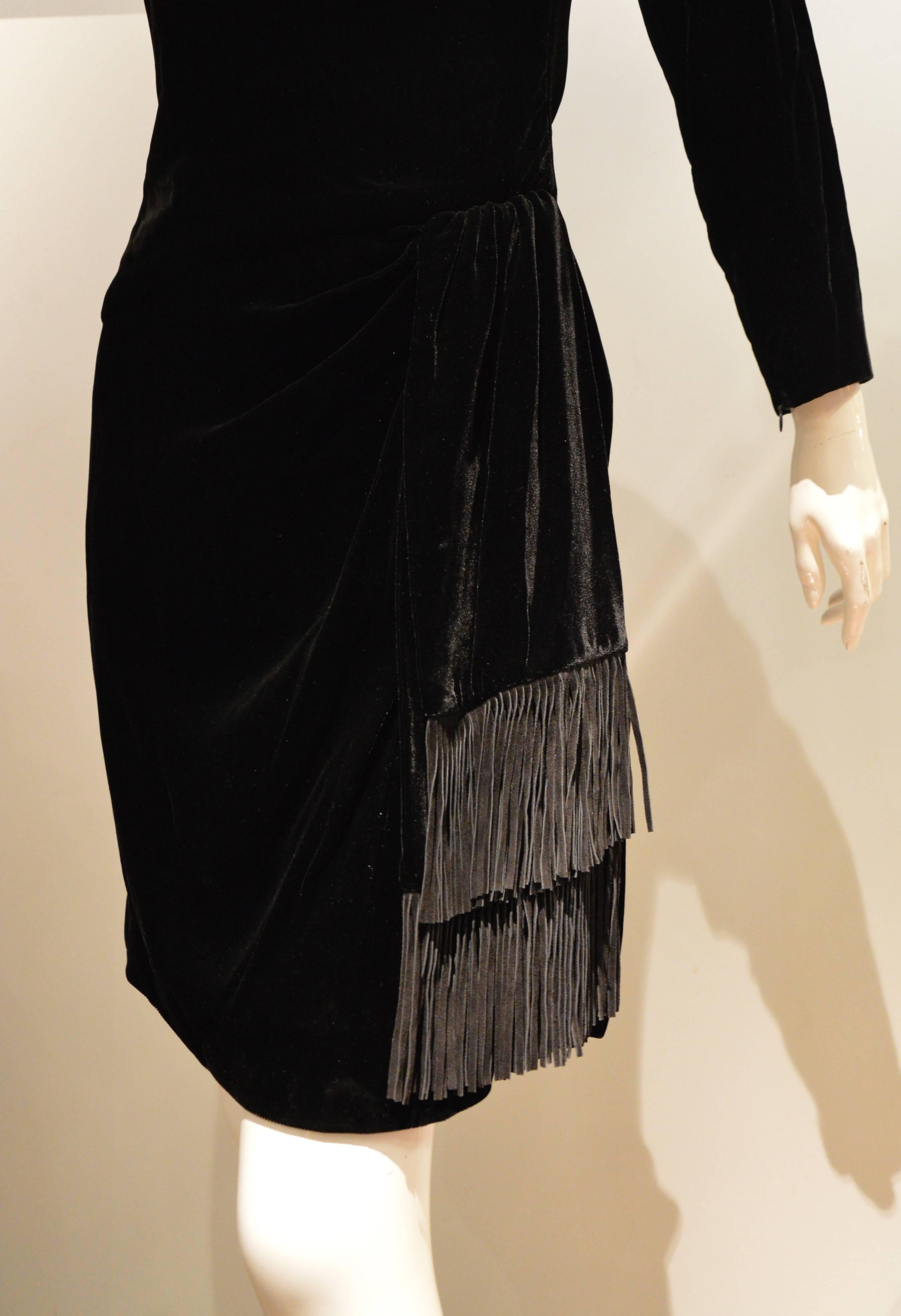 Rare 1990s Yves Saint Laurent Rive Gauche Edgy Black Velvet Waist Dress In Excellent Condition In Paris, IDF