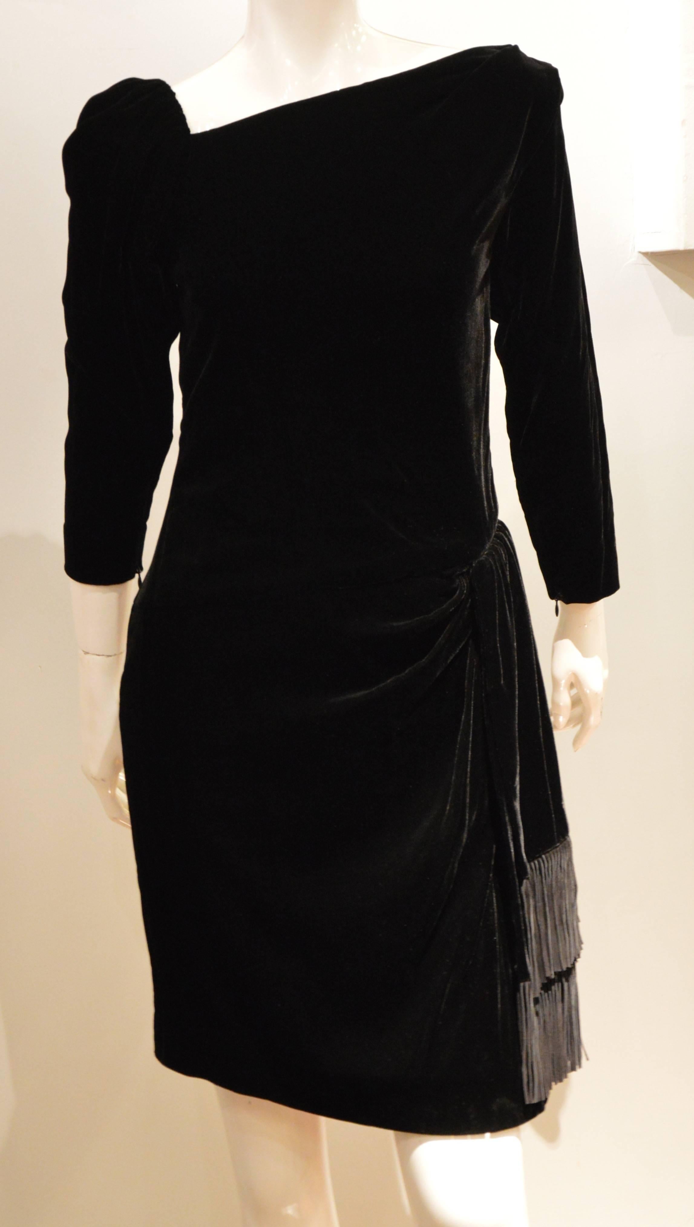 Rare 1990s Yves Saint Laurent Rive Gauche Edgy Black Velvet Waist Dress 1