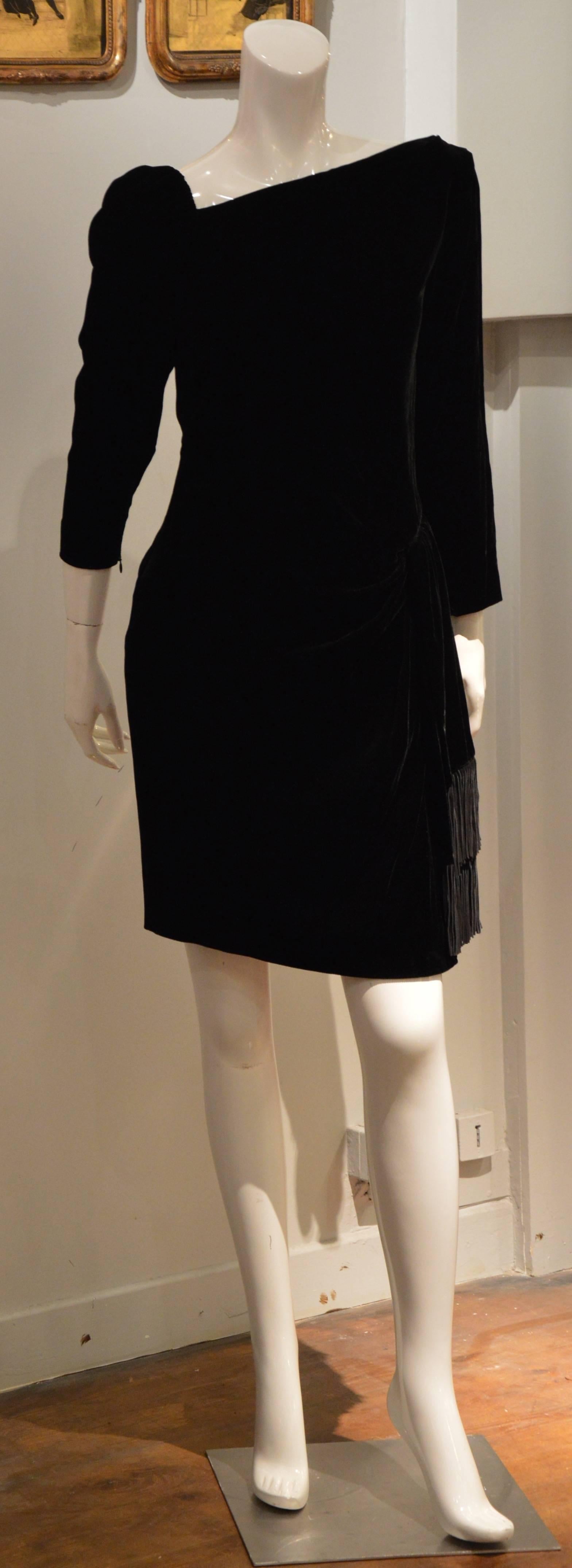 Rare 1990s Yves Saint Laurent Rive Gauche Edgy Black Velvet Waist Dress 2