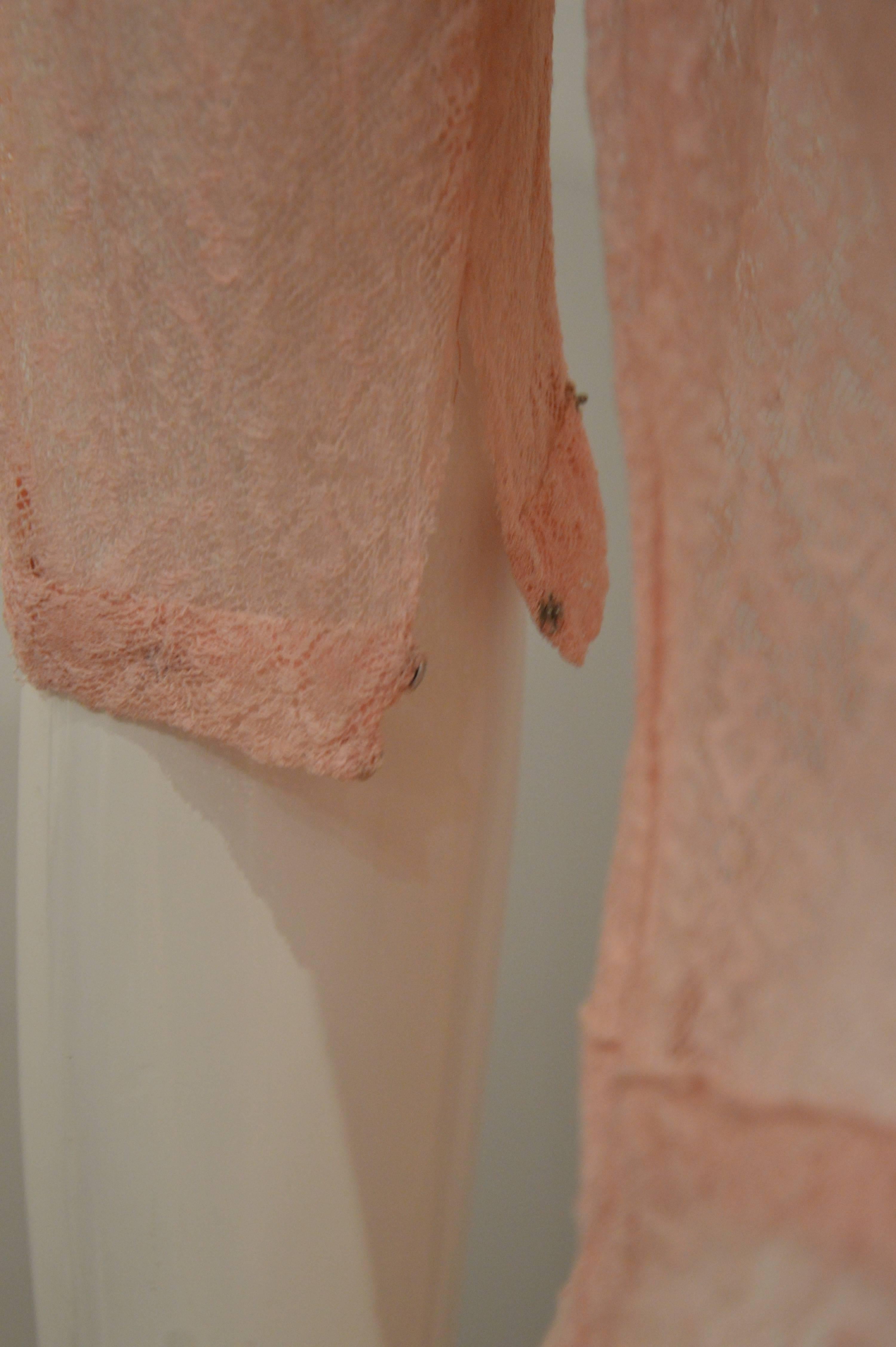 Women's Rare 1920s Delicate Pink Lace Long Blouse Dress For Sale