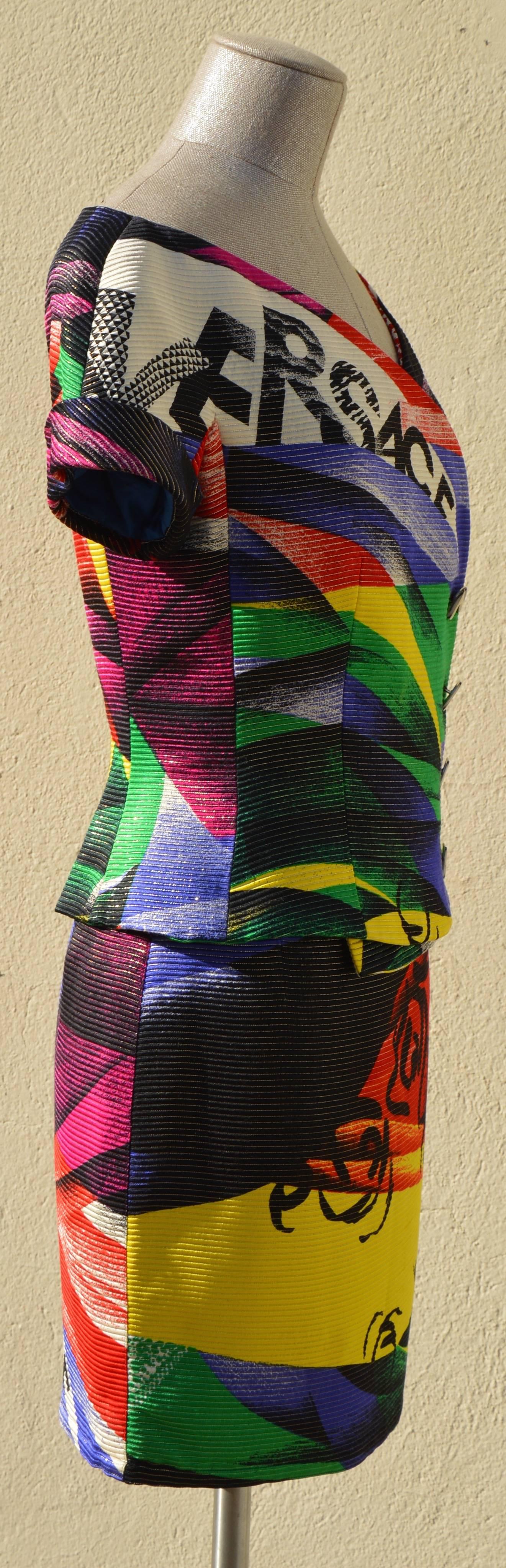 1991 Gianni Versace Graffiti Colorful Skirt Suit Inspired by Chagall's Works 1
