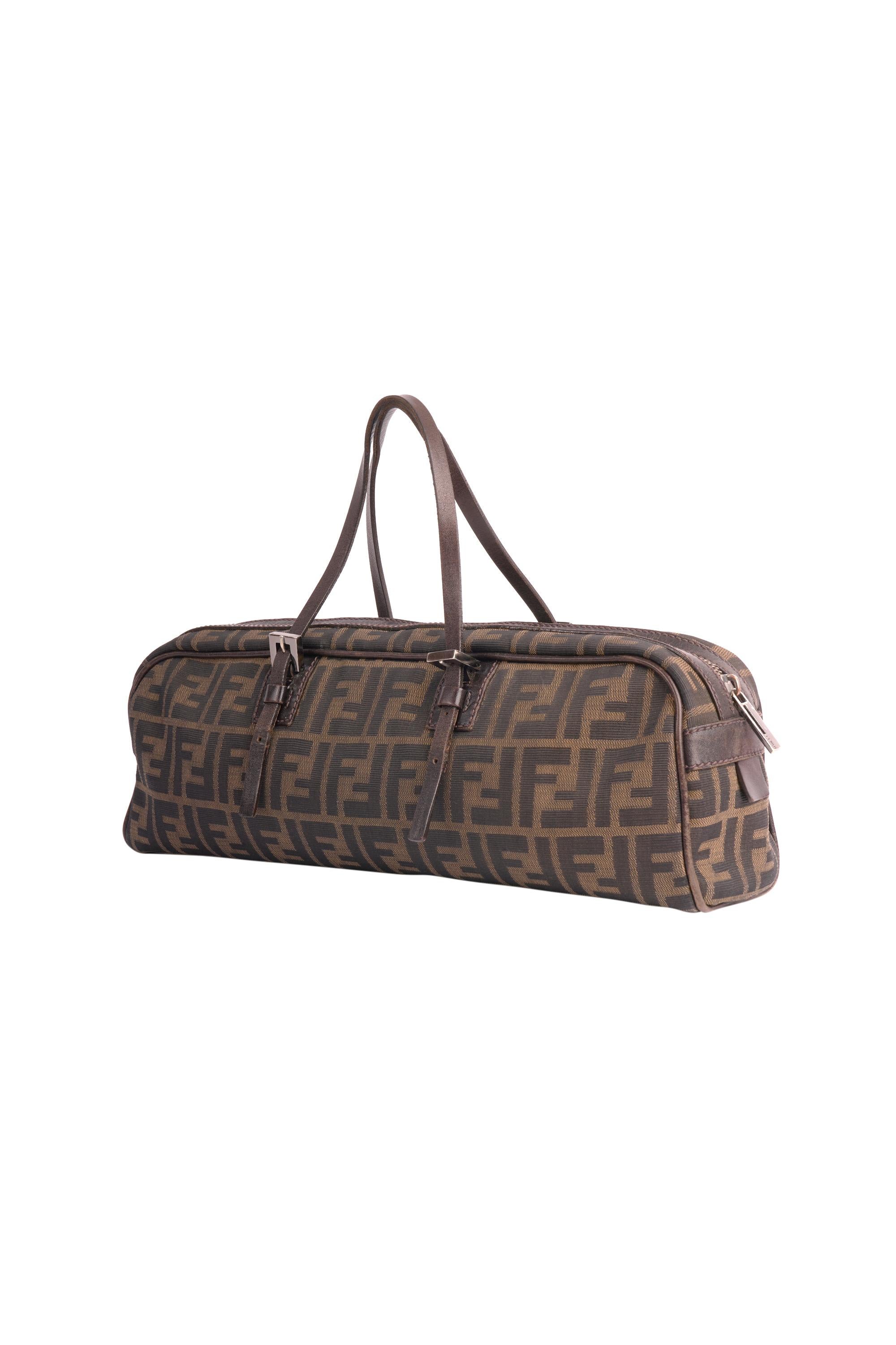 Marron Fendi Vintage 1990's Brown Zucca Print Bowling Bag en vente