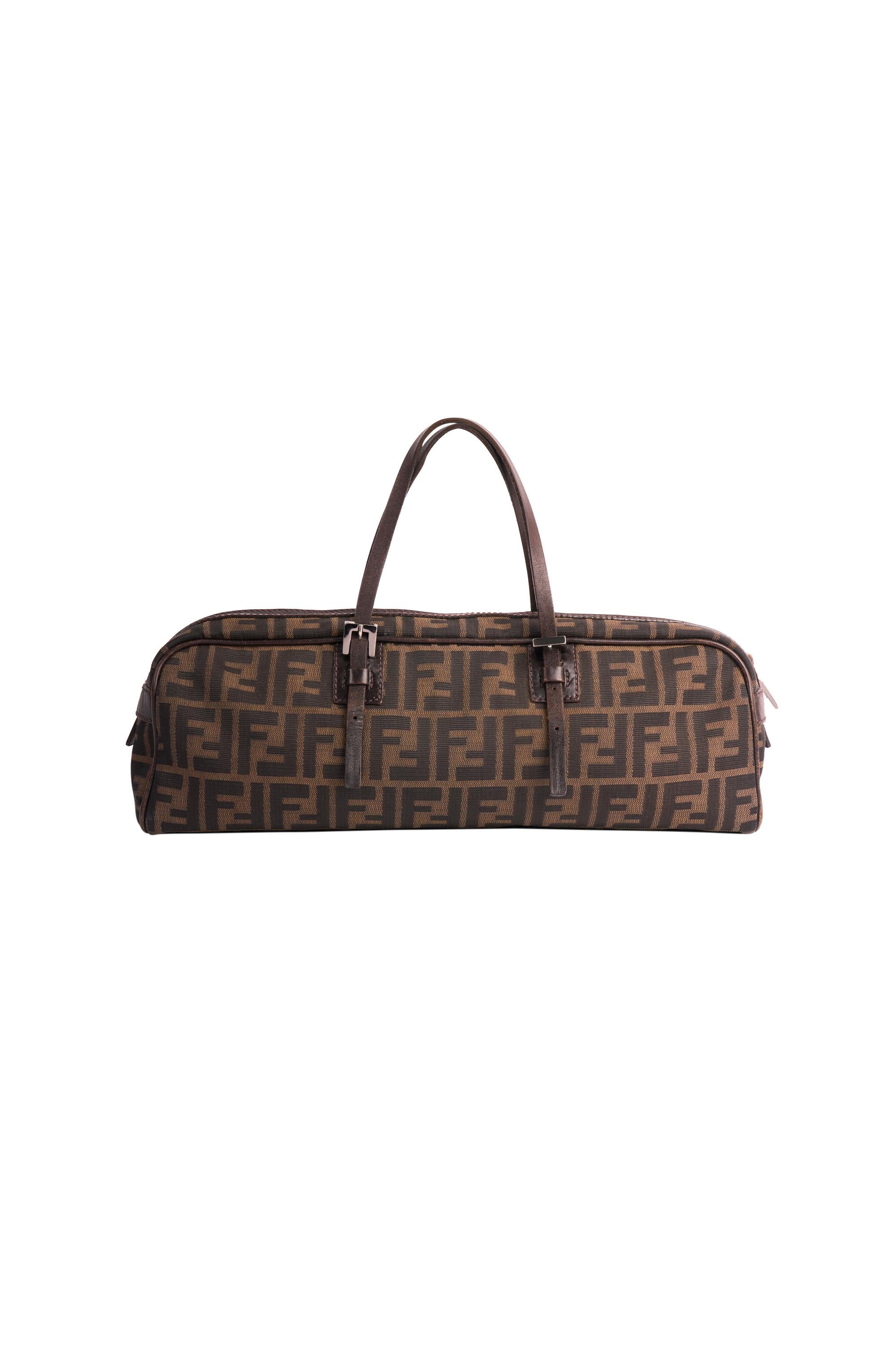 Fendi Vintage 1990's Brown Zucca Print Bowling Bag Excellent état - En vente à London, GB