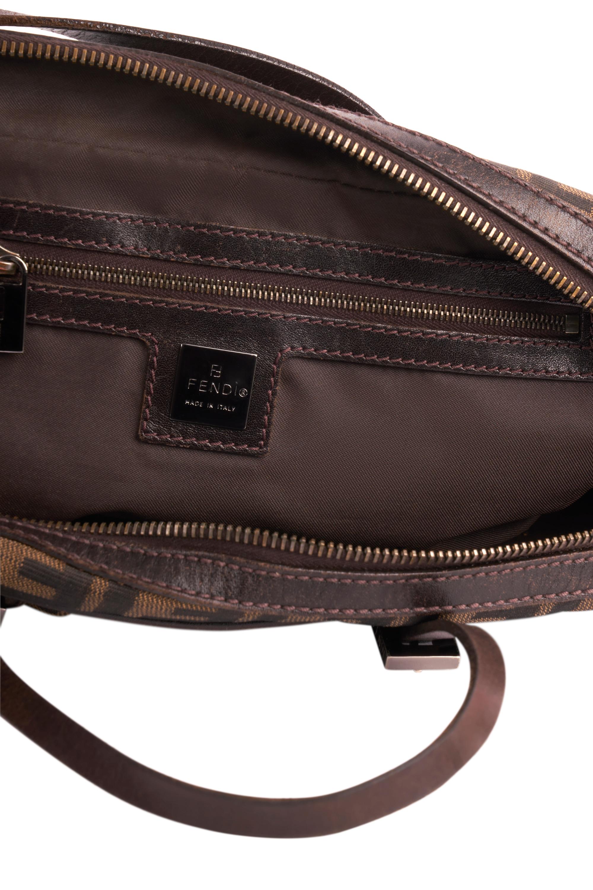 Fendi Vintage 1990's Brown Zucca Print Bowling Bag en vente 1