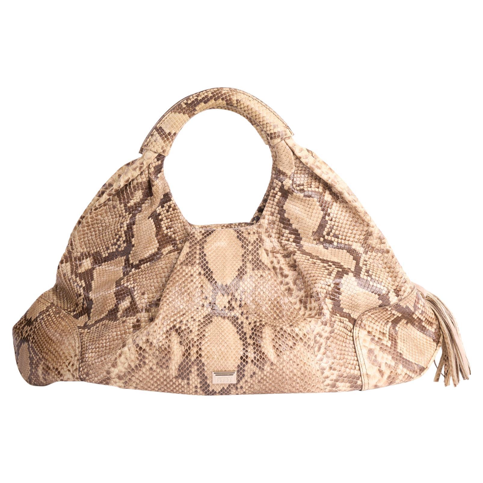 Vintage Gianfranco Ferre Beige Tone Snake Skin Handbag en vente
