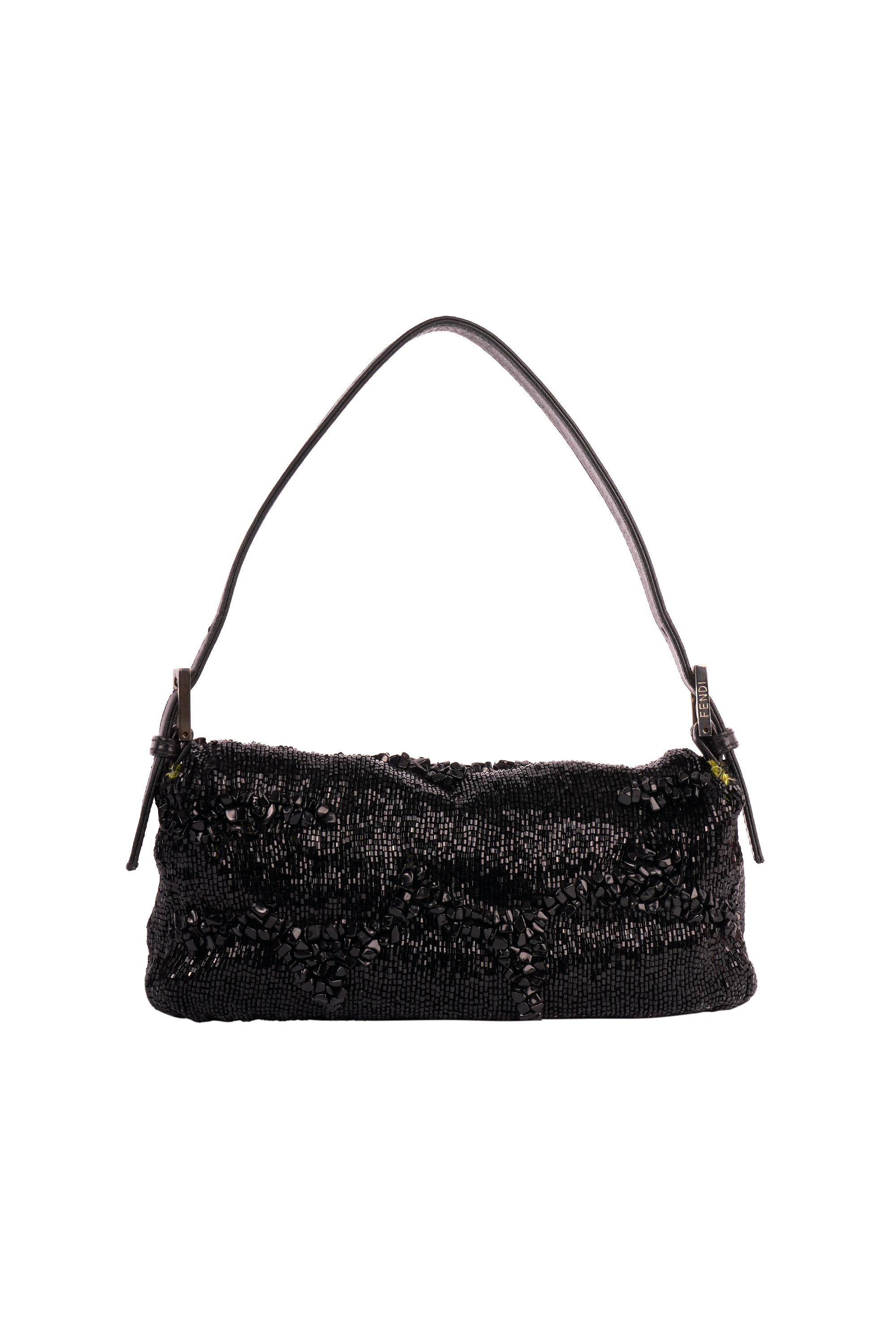 Vintage 1990's Fendi Black Sequin Baguette Bag Baggage en vente 1