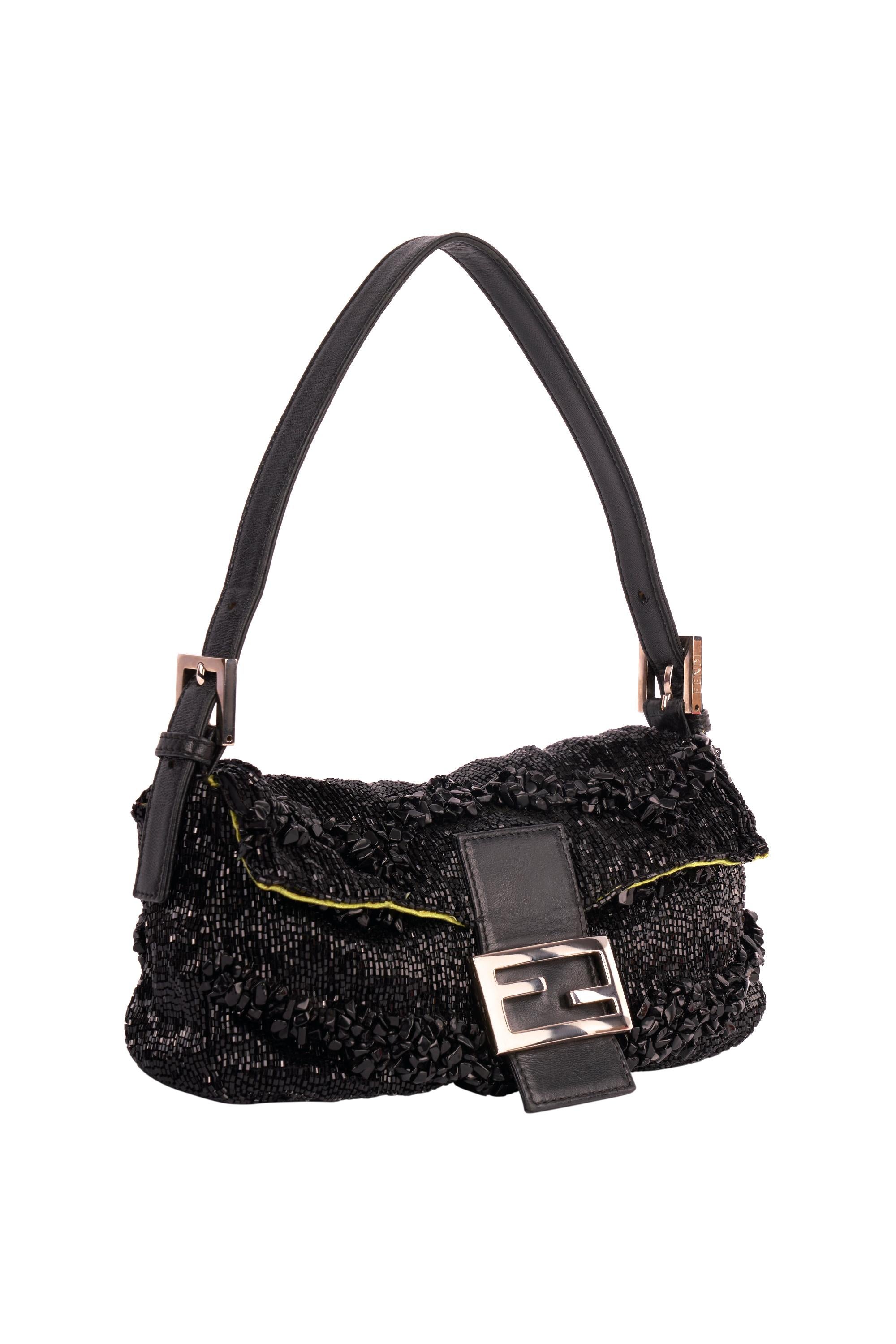 Vintage 1990's Fendi Black Sequin Baguette Bag Baggage Unisexe en vente