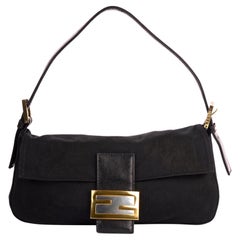Vintage Fendi 1990's Black Suede Baguette Bag Baggage