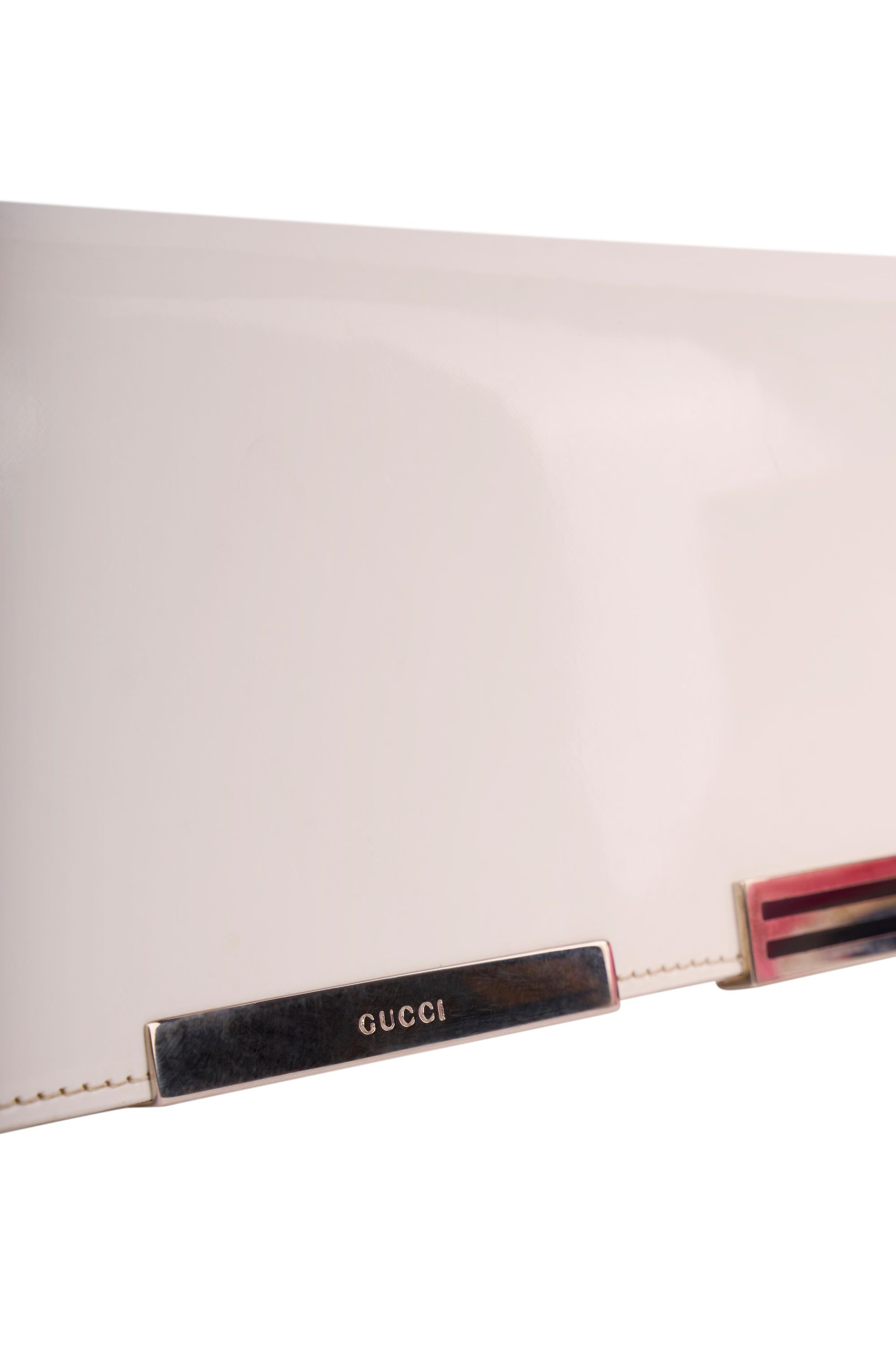 Vintage Gucci 1980's White Patent Rectangular Clutch Excellent état - En vente à London, GB