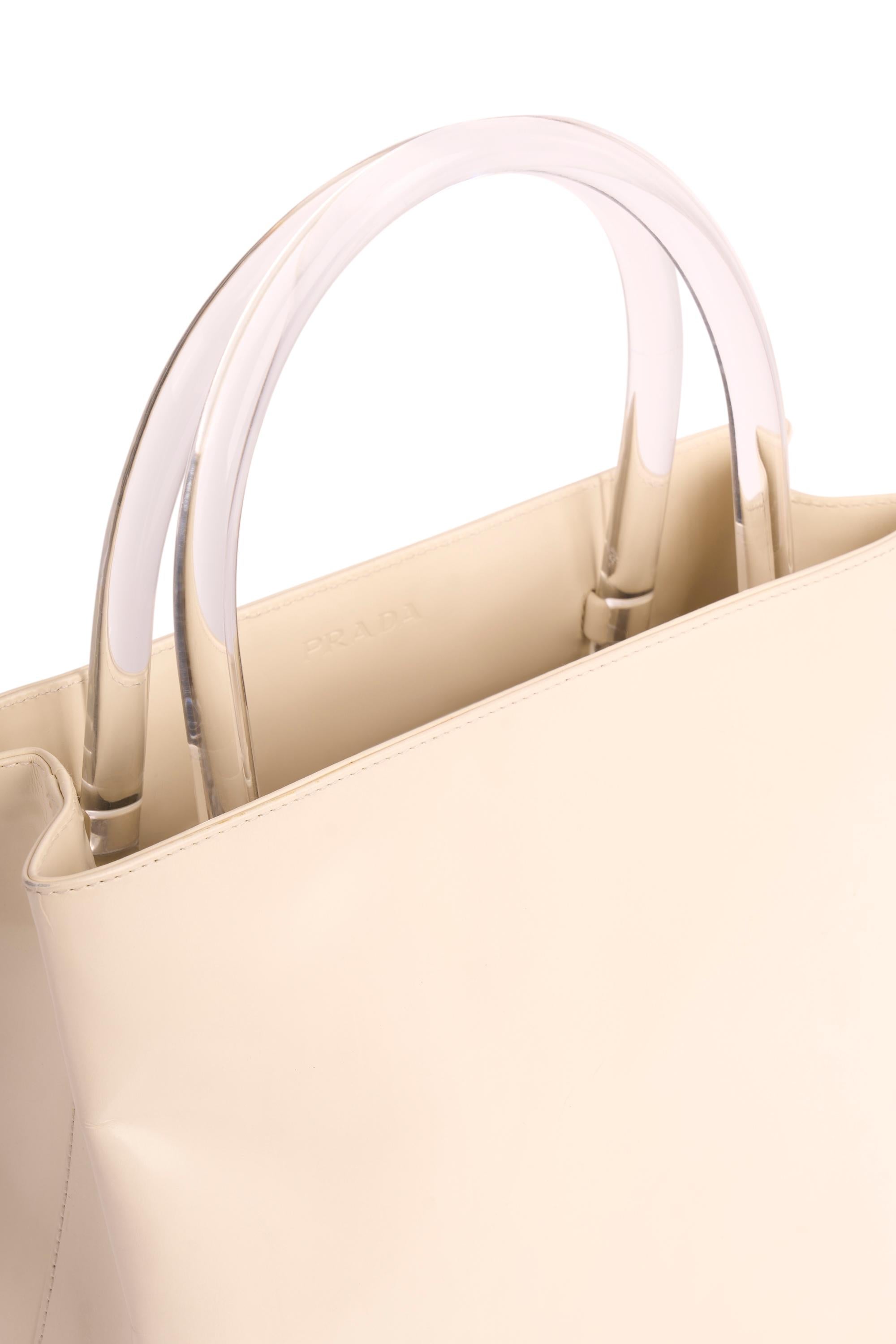 Vintage Prada 1990's White Patent Leather Mini Tote Excellent état - En vente à London, GB