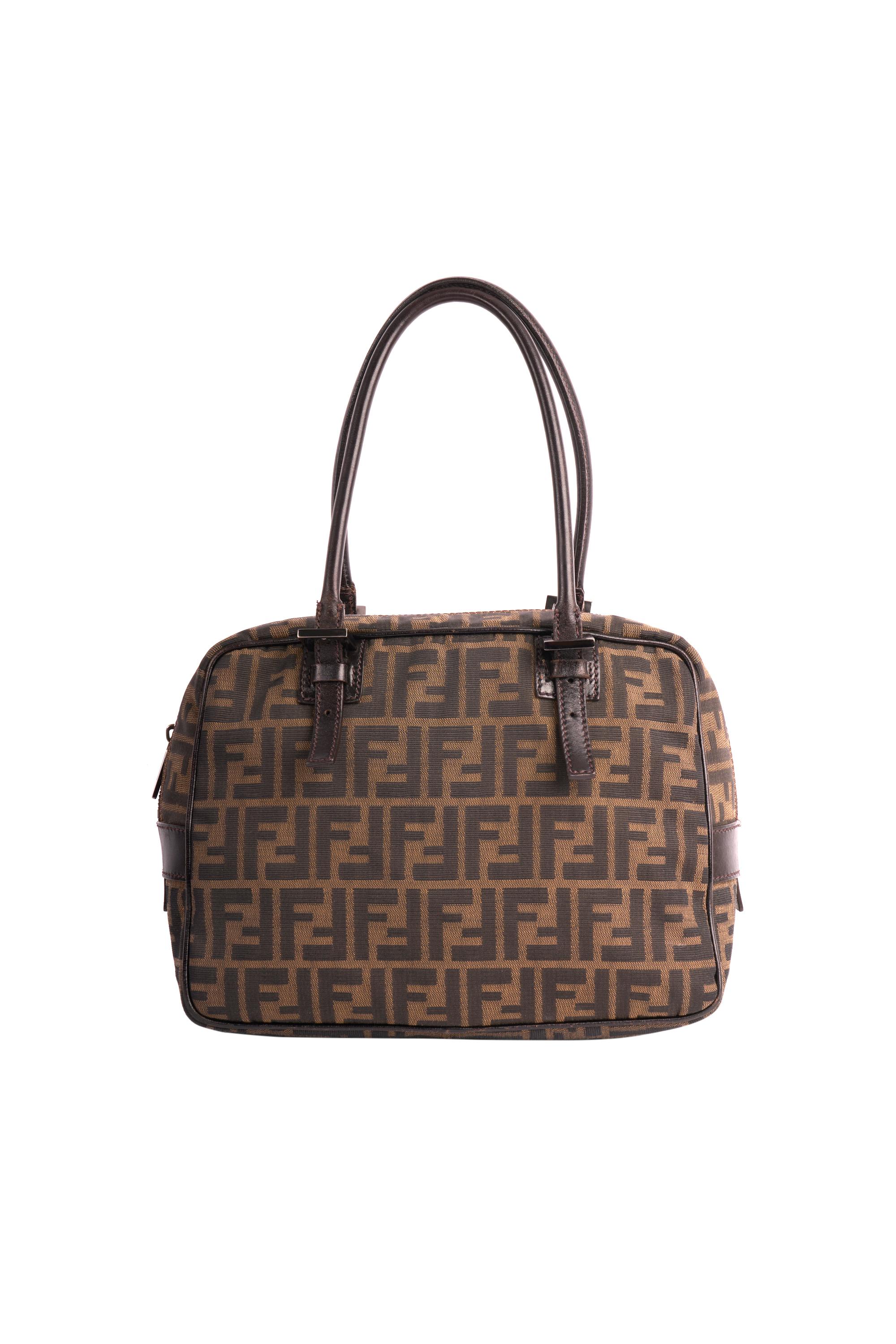 Noir Vintage Fendi 1990's Brown Zucca Print Cloth Tote Bag en vente