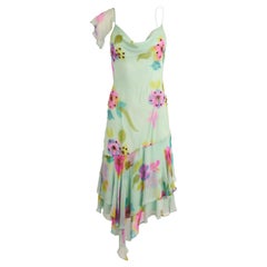 Vintage Brunella Floral Print Light Blue Midi Dress