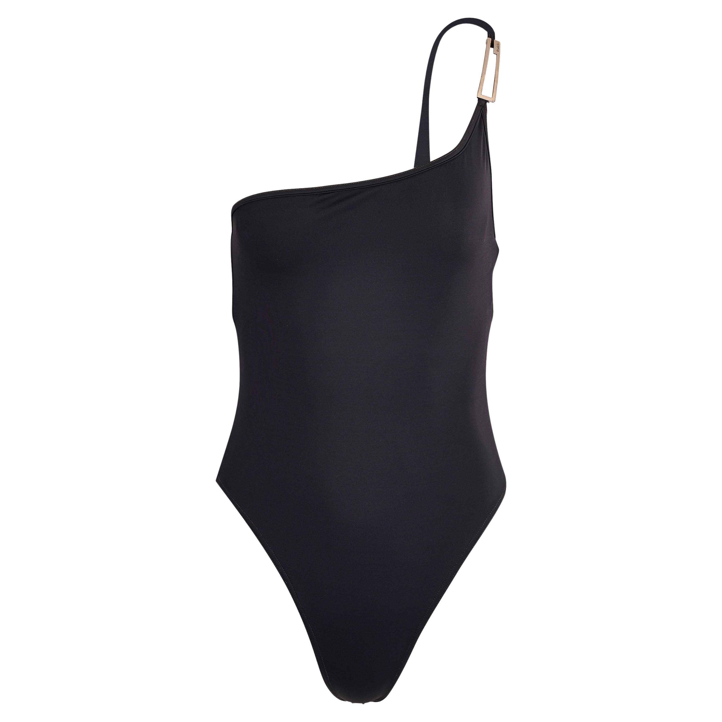 Traje de baño vintage Gucci by Tom Ford S/S 1998 azul marino con un hombro