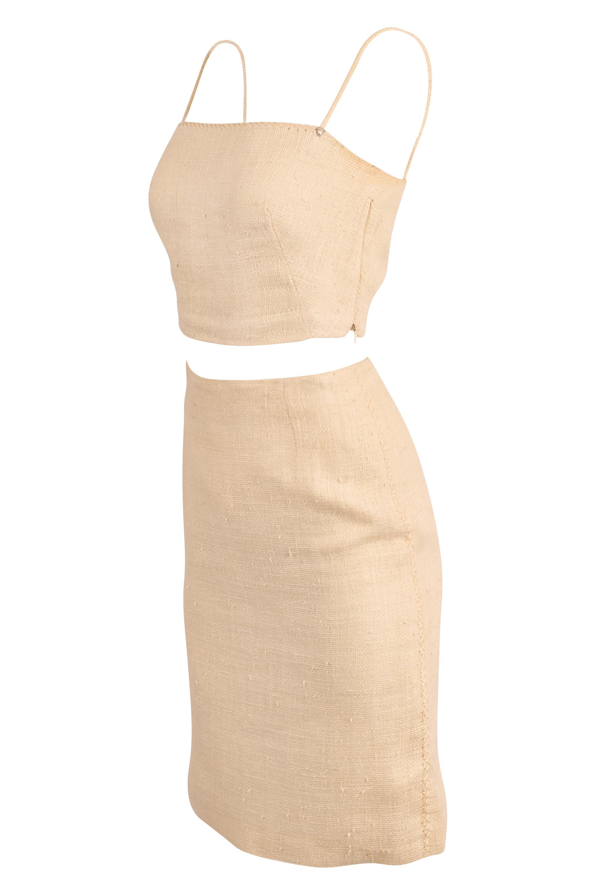da uomo o donna Vintage Gianni Versace anni '80 in lino panna, tre pezzi, set da cucina in vendita