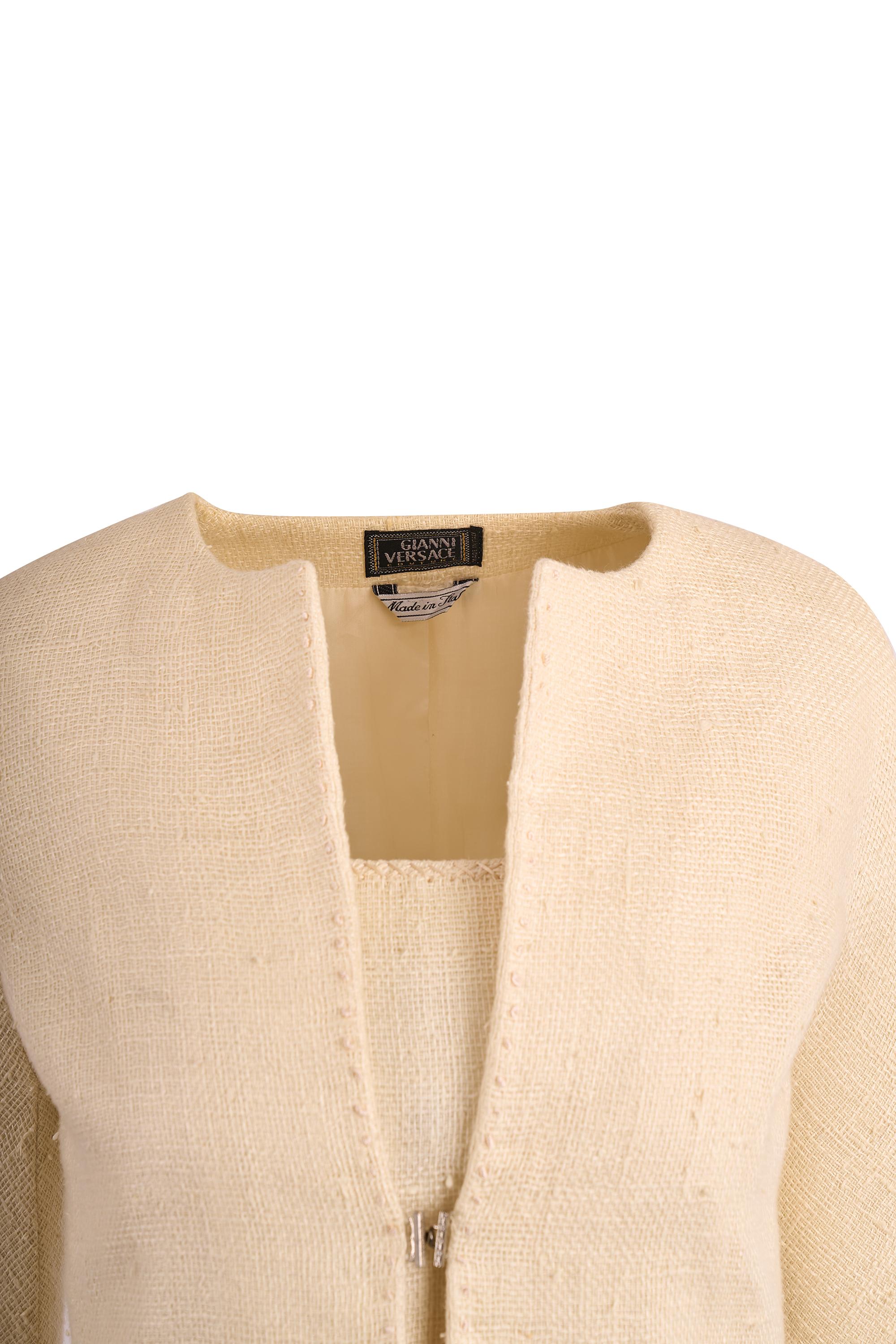 Vintage Gianni Versace anni '80 in lino panna, tre pezzi, set da cucina in vendita 3