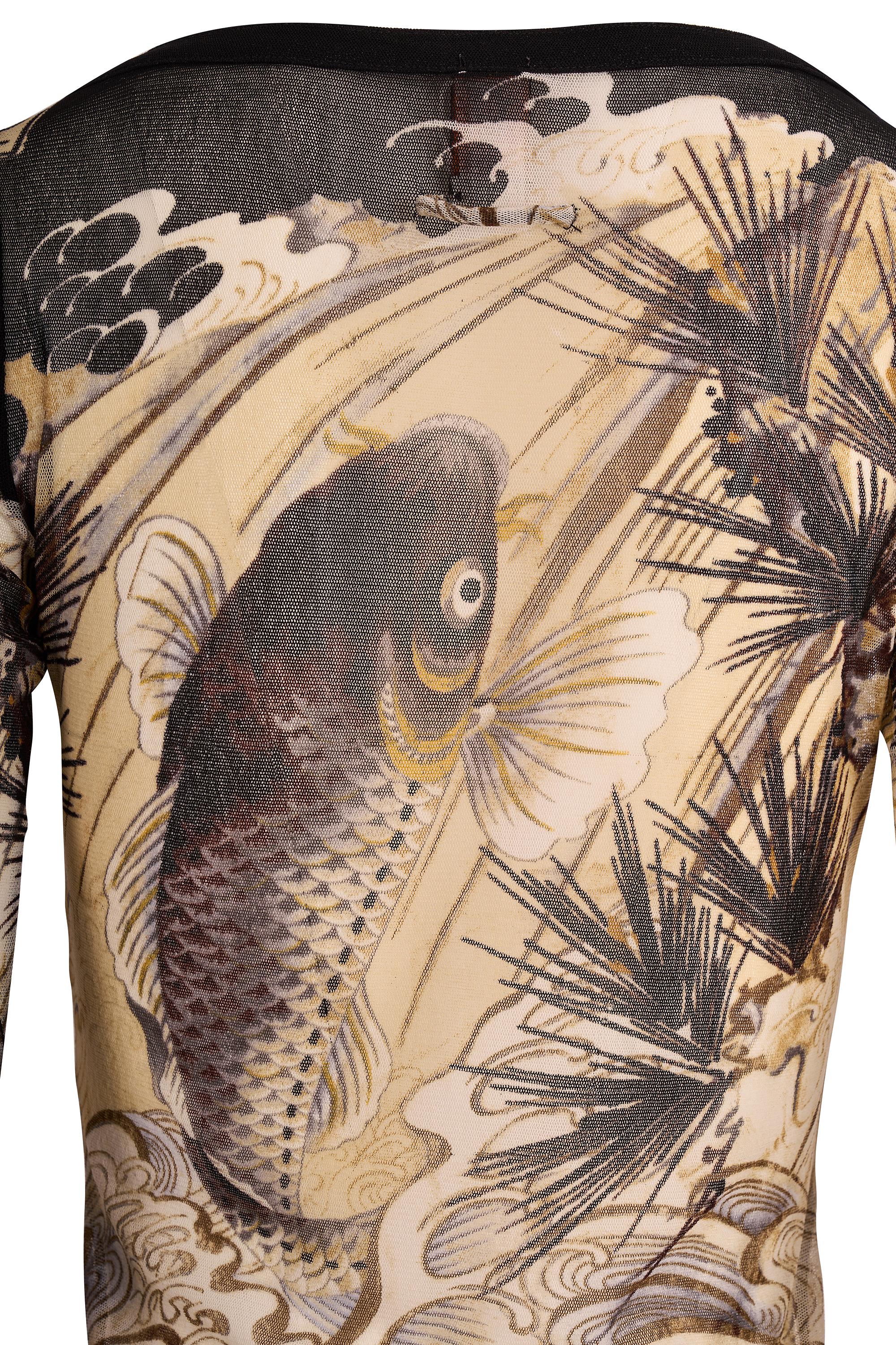 Vintage Jean Paul Gaultier Jeans 1990's Koi Fish Printed Mesh Top In condizioni ottime in vendita a London, GB