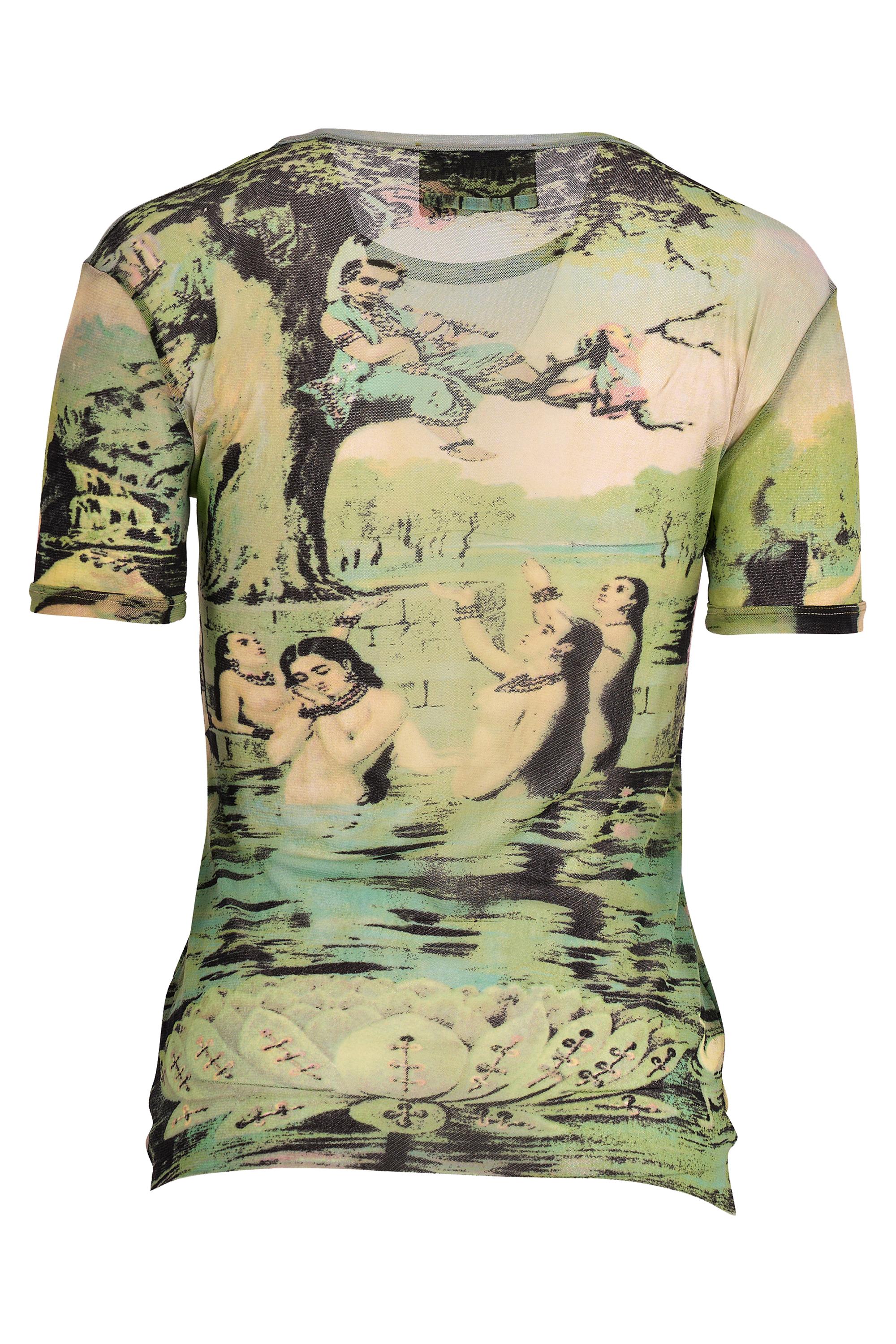 Beige Vintage Jean Paul Gaultier 1998 Krishna Mesh Print Top in vendita