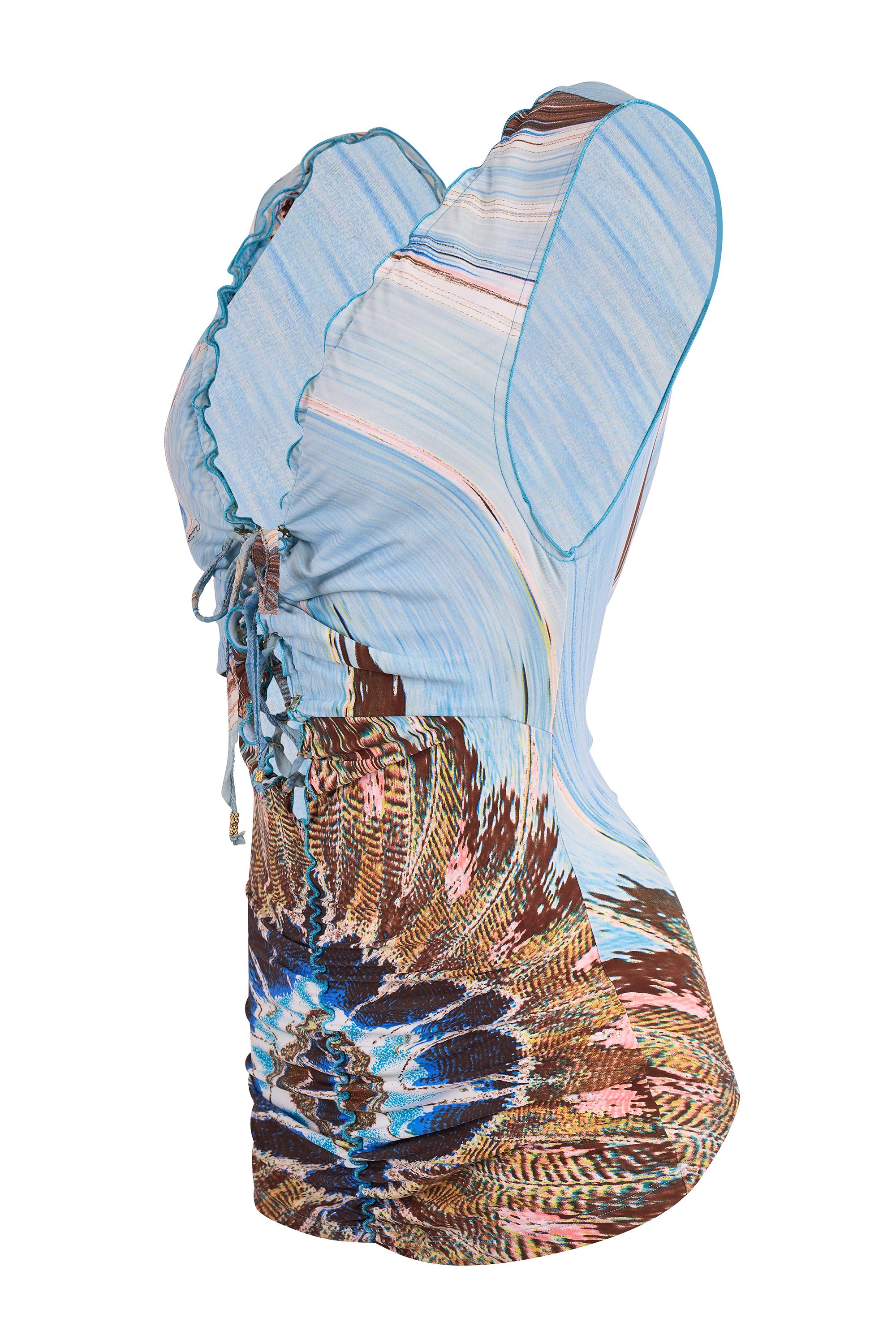 Grigio Top con stampa di piume Roberto Cavalli P/E 2004 in vendita