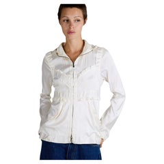 Vintage 2002 Yves Saint Laurent Ivory Silk Hooded Zip Blouse
