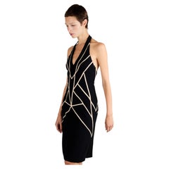 Vintage Alexander McQueen 2008 Black Graphic Halterneck Dress