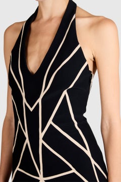 Vintage Alexander McQueen 2008 Black Graphic Halterneck Dress