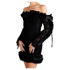 Roberto Cavalli S/S 2016 Runway Gothic Frill Details Lace Mini Dress