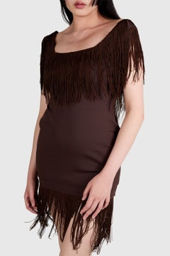 Vintage 1992 S/S Ozbek Brown Fringed Dress