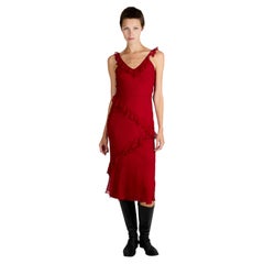 Vintage 2000's Christian Dior Red Silk Ruffle Dress