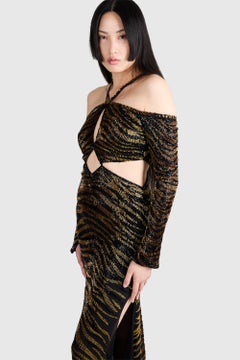 Roberto Cavalli F/W 2016 Beaded Cutout Tiger Print Gown