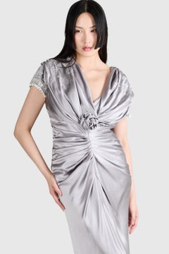 Vintage Christian Dior S/S 2008 Grey Satin Beaded Gown